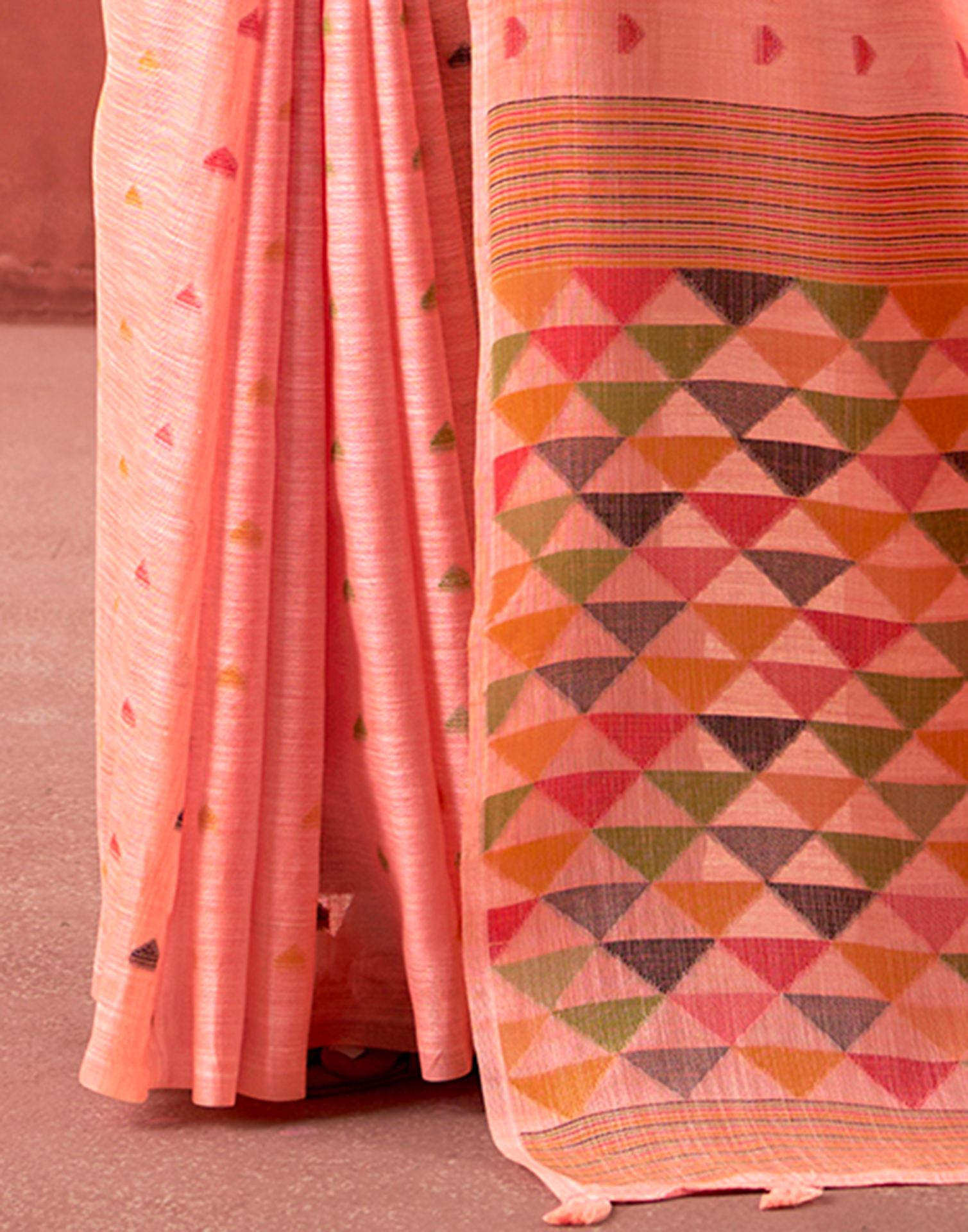 Peach Silk Woven Saree