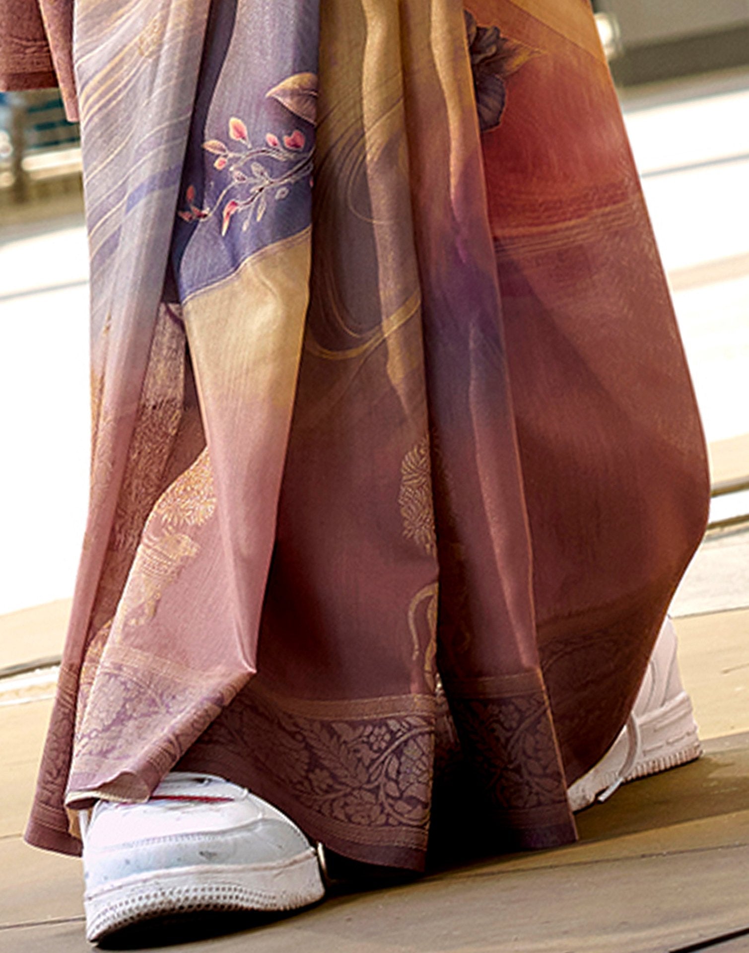 Mauve Silk Printed Woven Saree