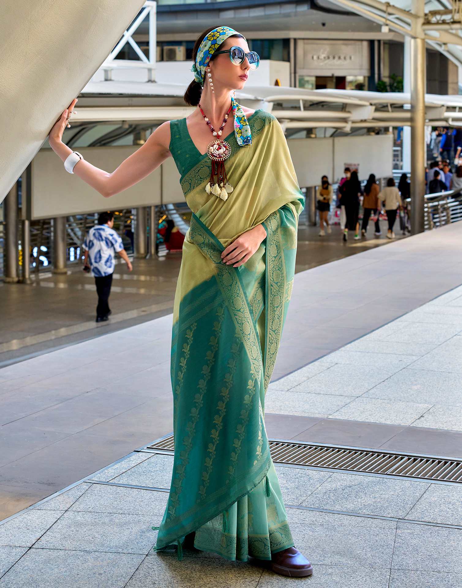 Teal Blue Silk Printed Woven Saree