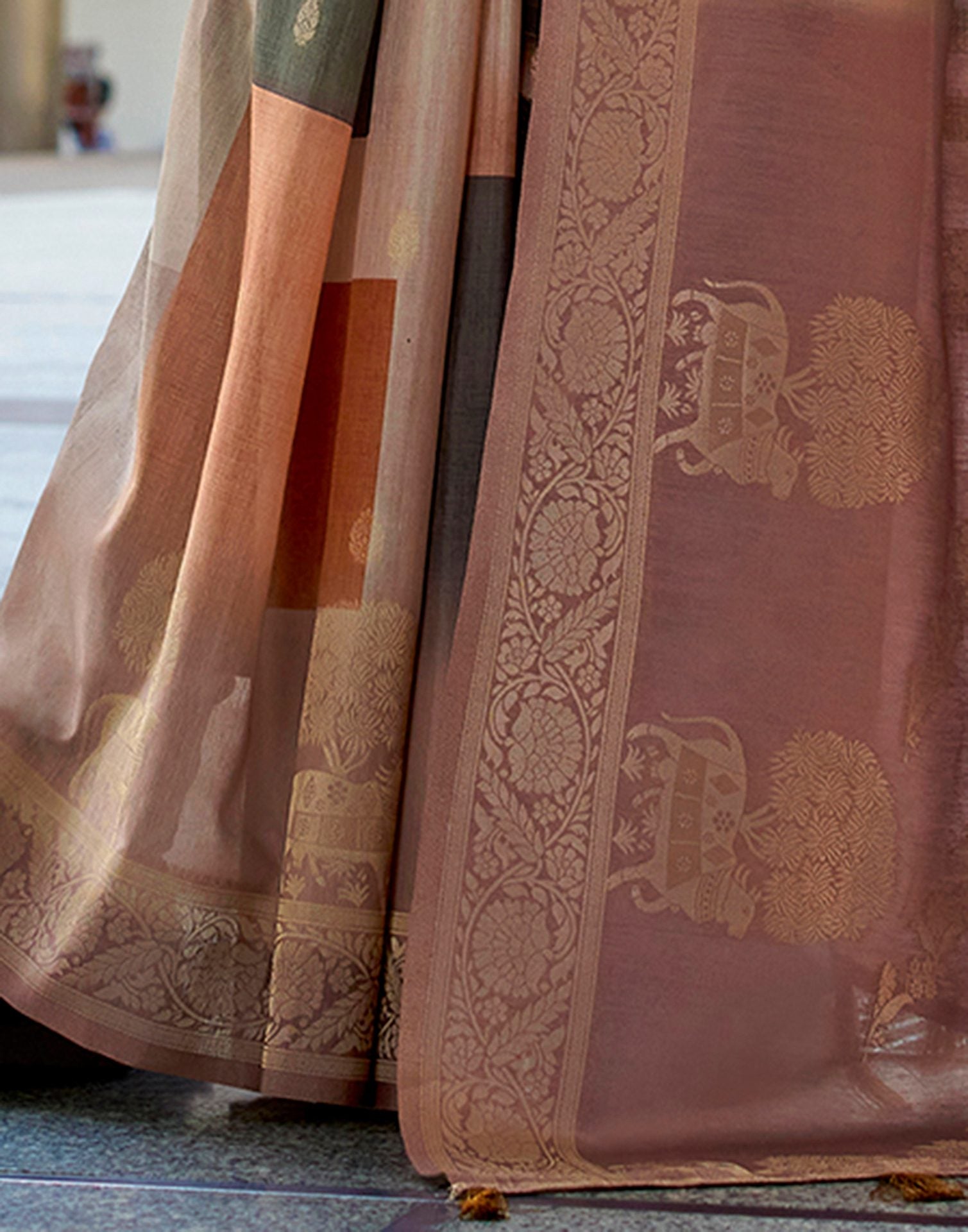 Brown Silk Printed Woven Saree