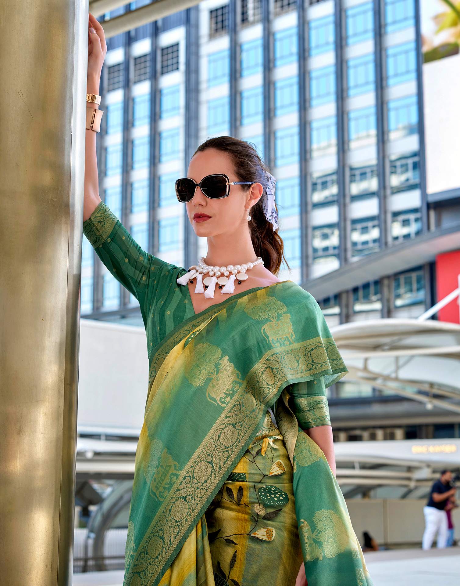 Teal Green Silk Printed Woven Saree