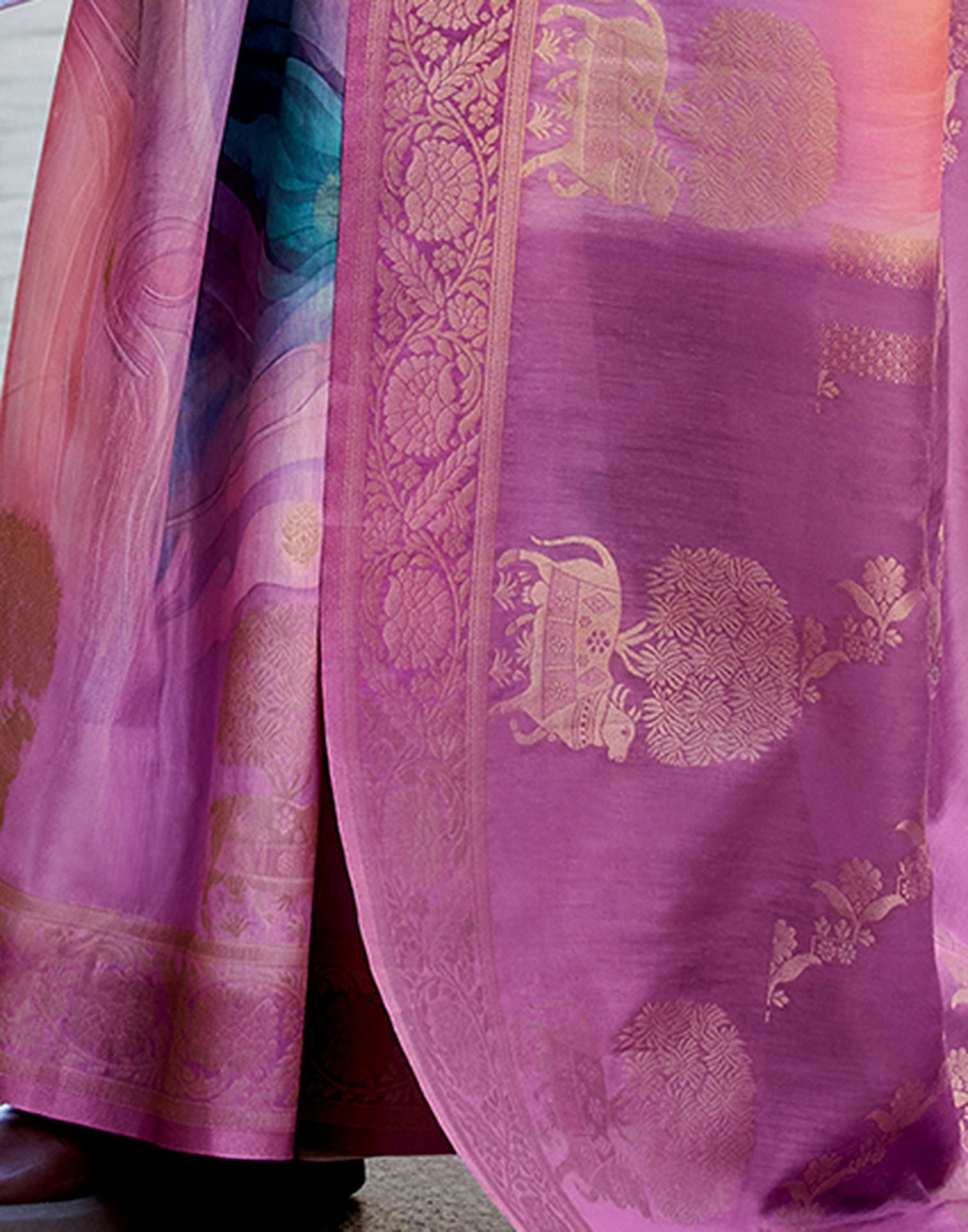 Lavender Silk Printed Woven Saree