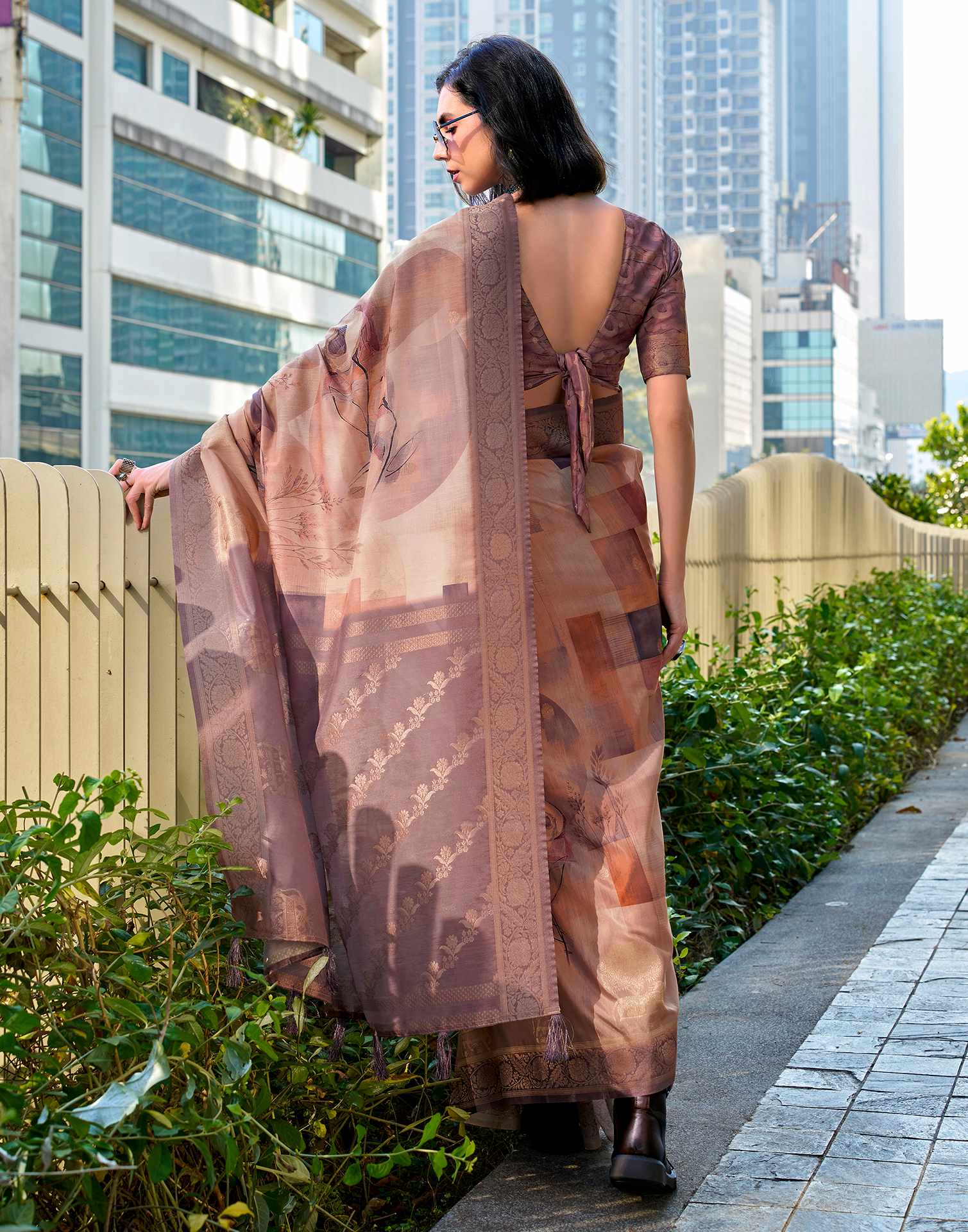 Light Brown Silk Printed Woven Saree