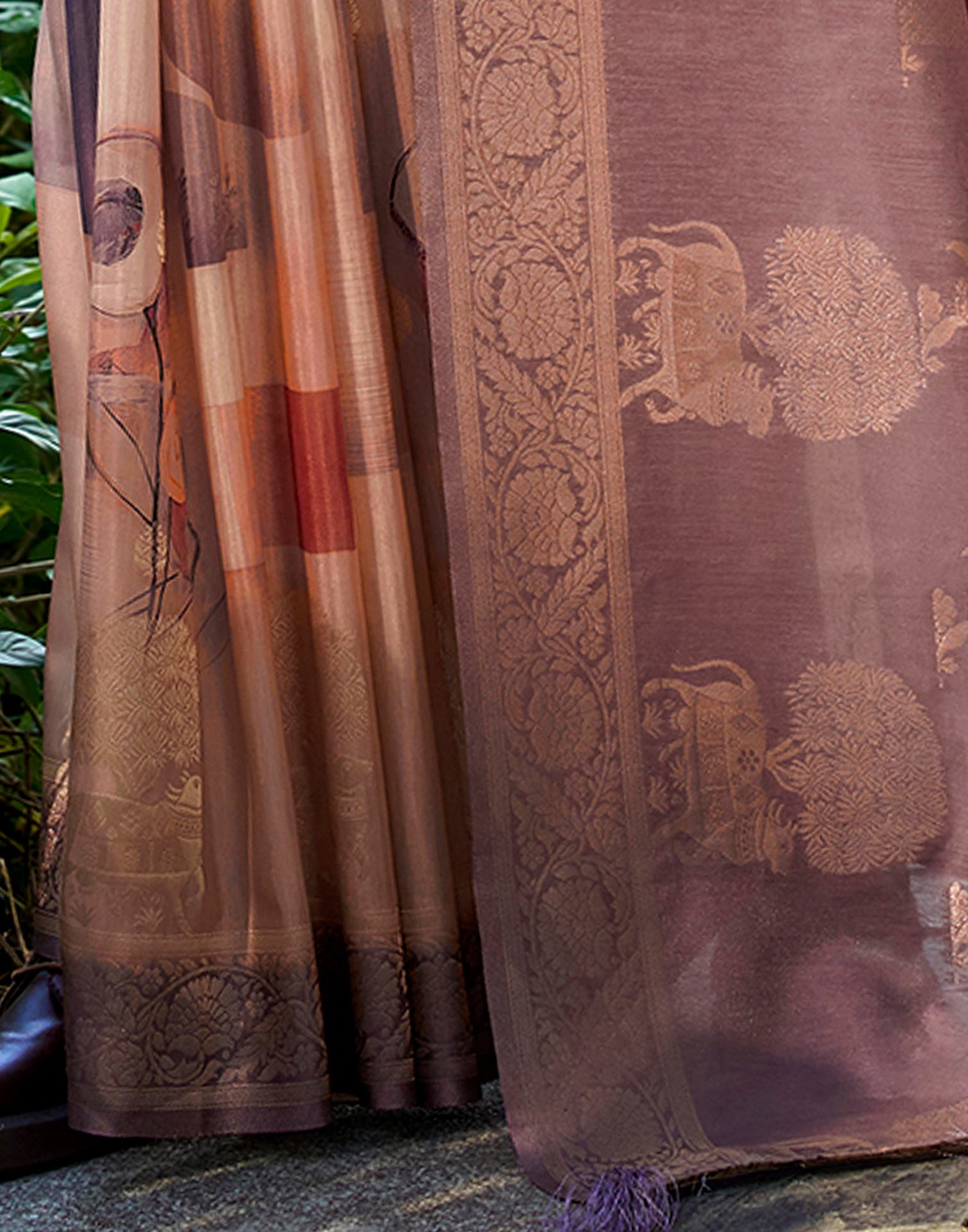Light Brown Silk Printed Woven Saree