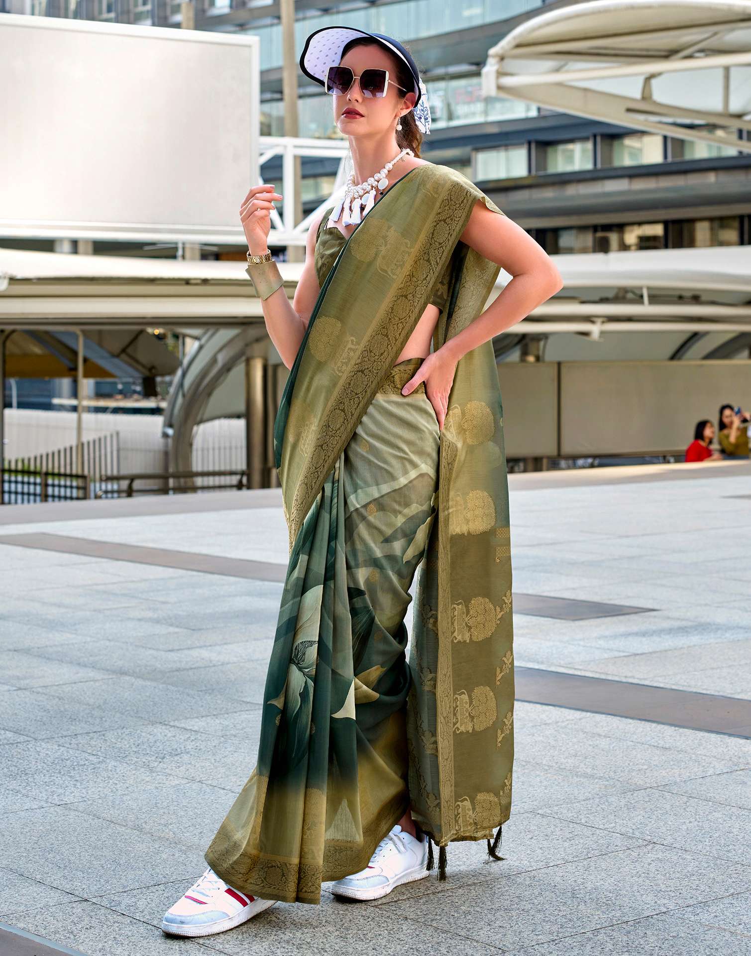 Moss Green Silk Printed Woven Saree