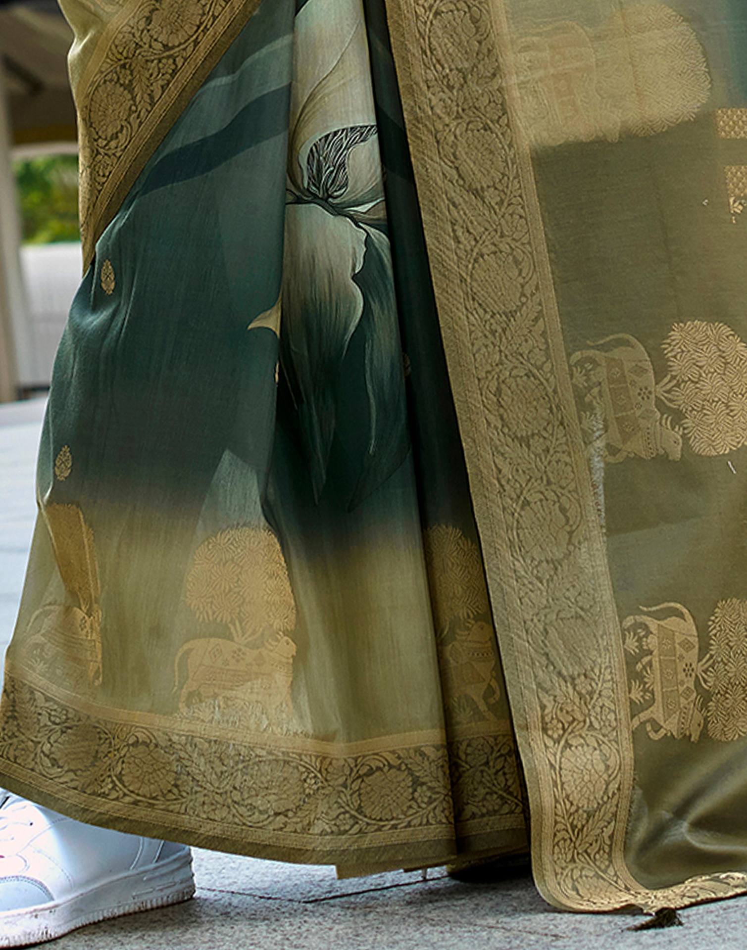 Moss Green Silk Printed Woven Saree
