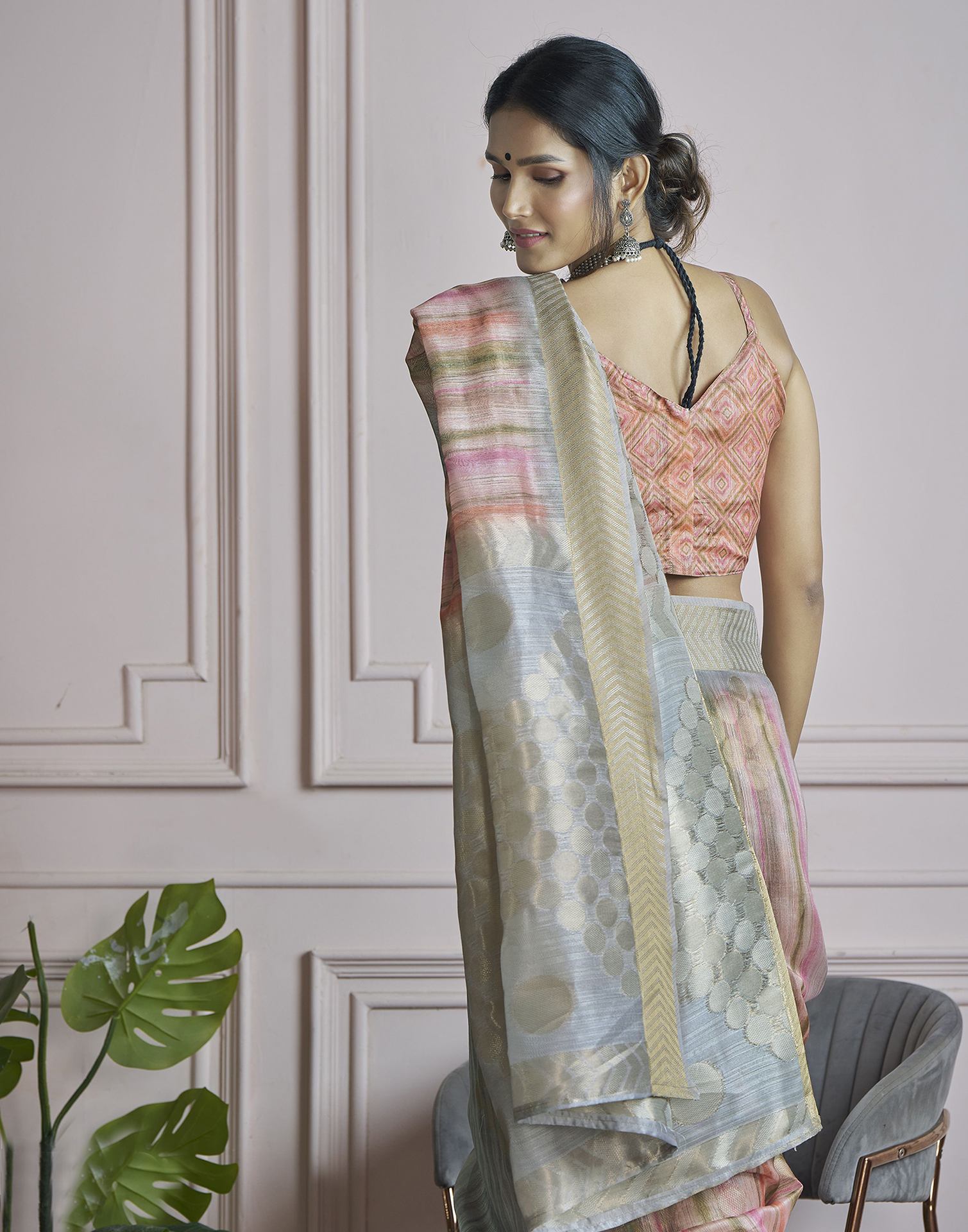 Light Grey Khadi Printed Woven Saree