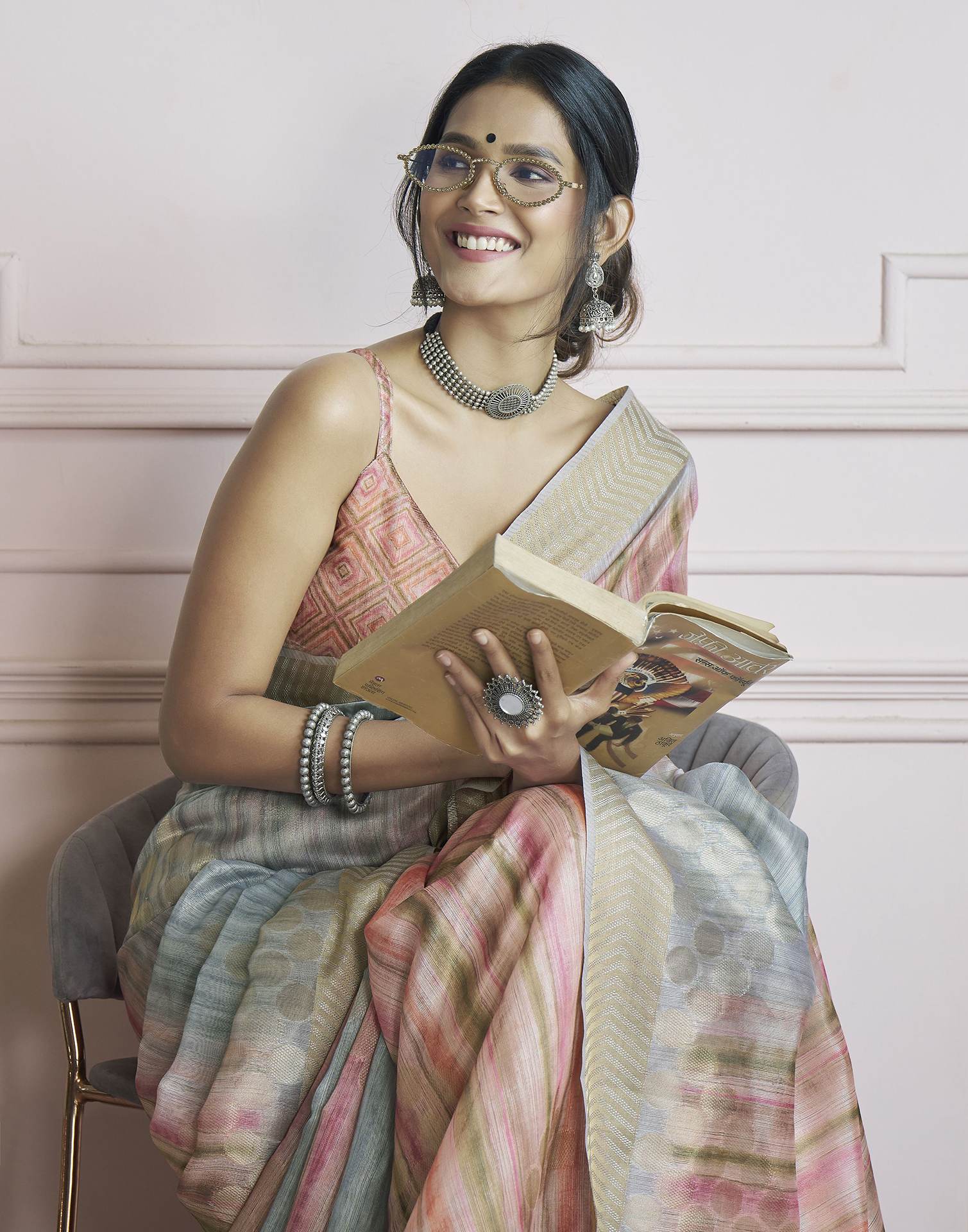 Light Grey Khadi Printed Woven Saree