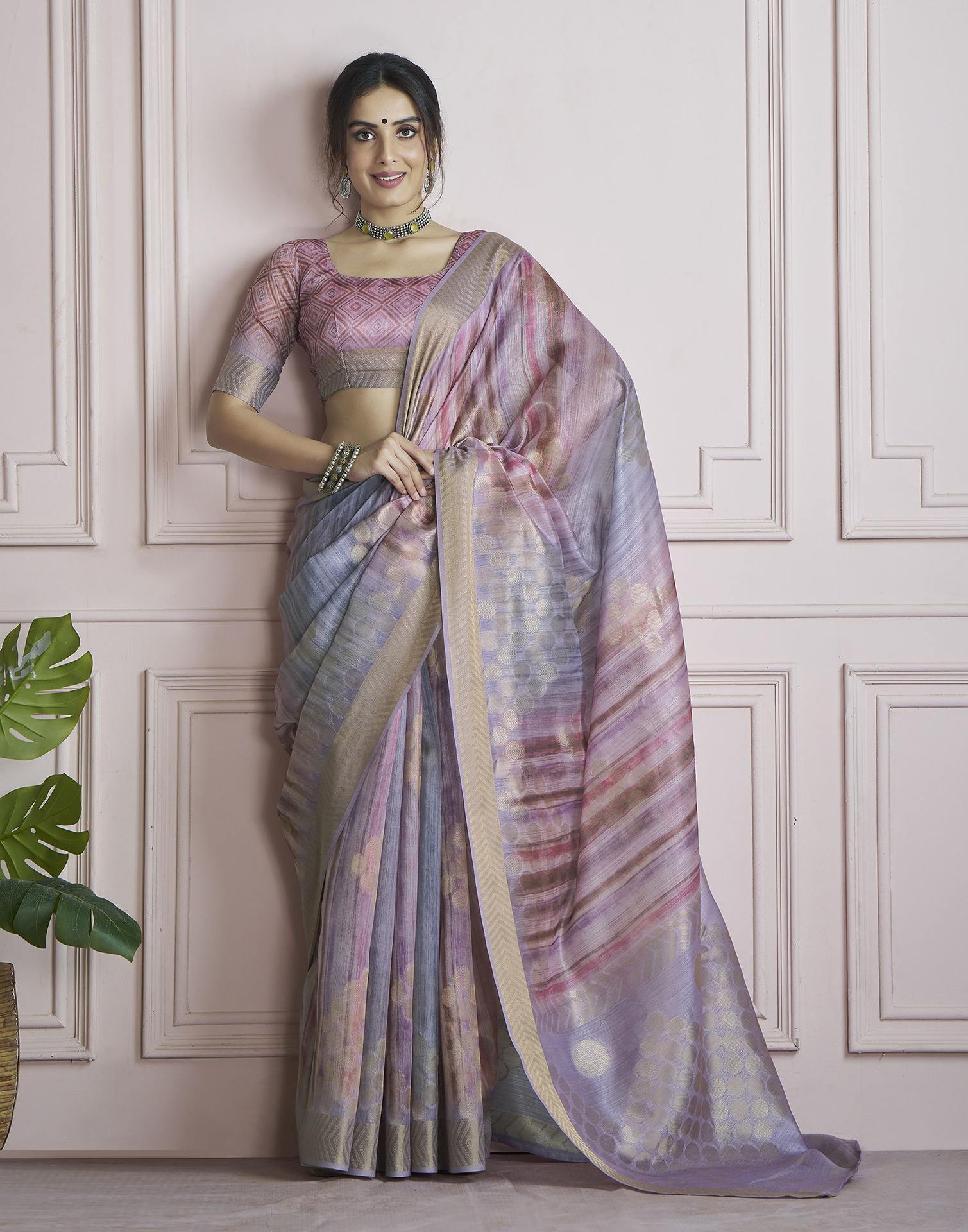 Lavender Khadi Printed Woven Saree