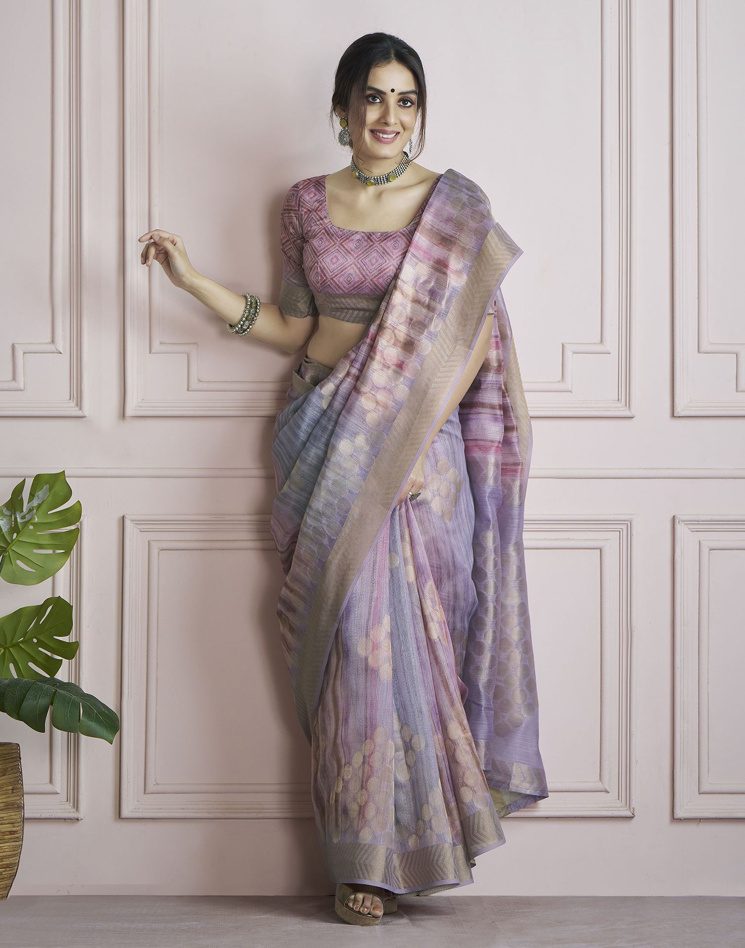 Lavender Khadi Printed Woven Saree