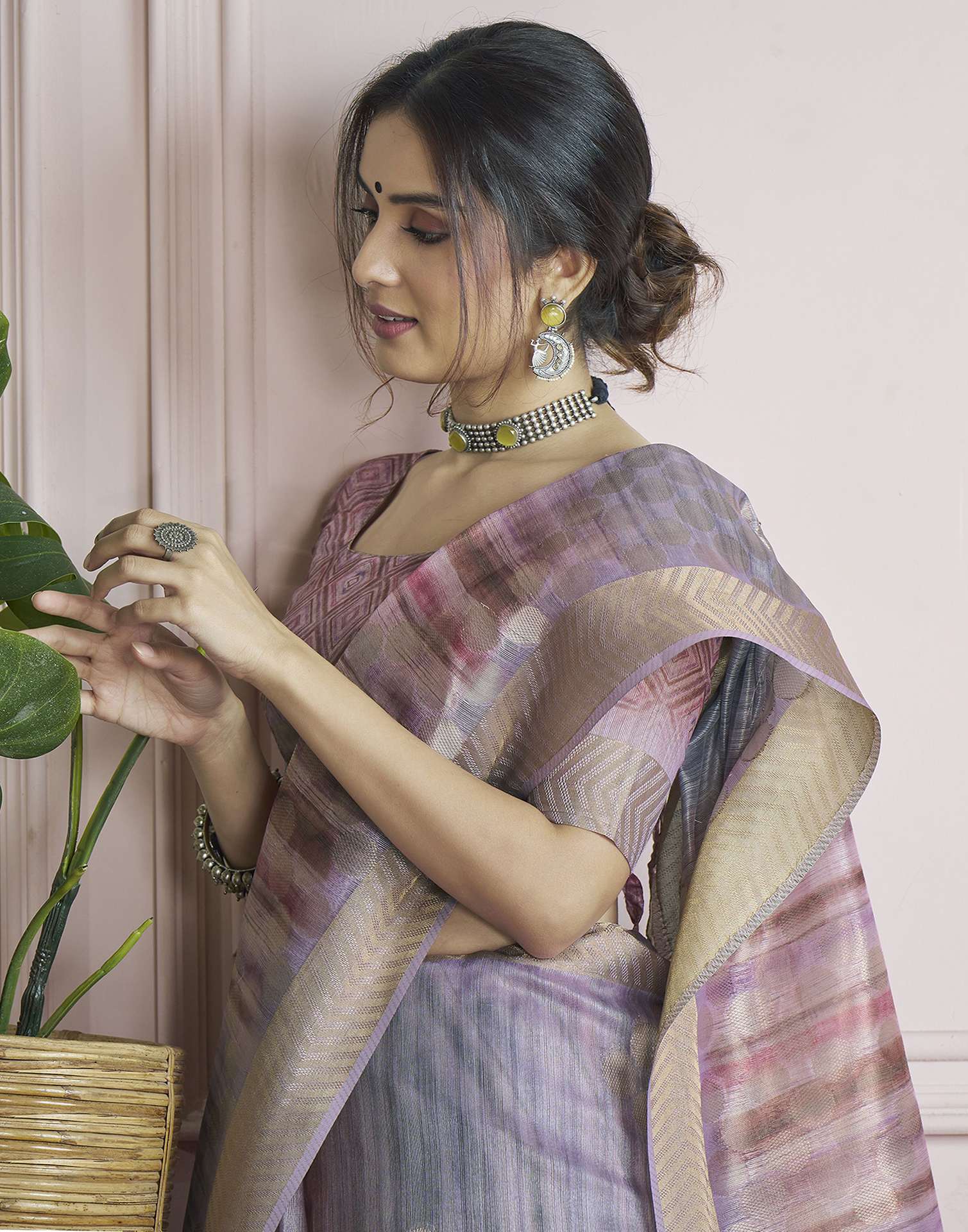 Lavender Khadi Printed Woven Saree