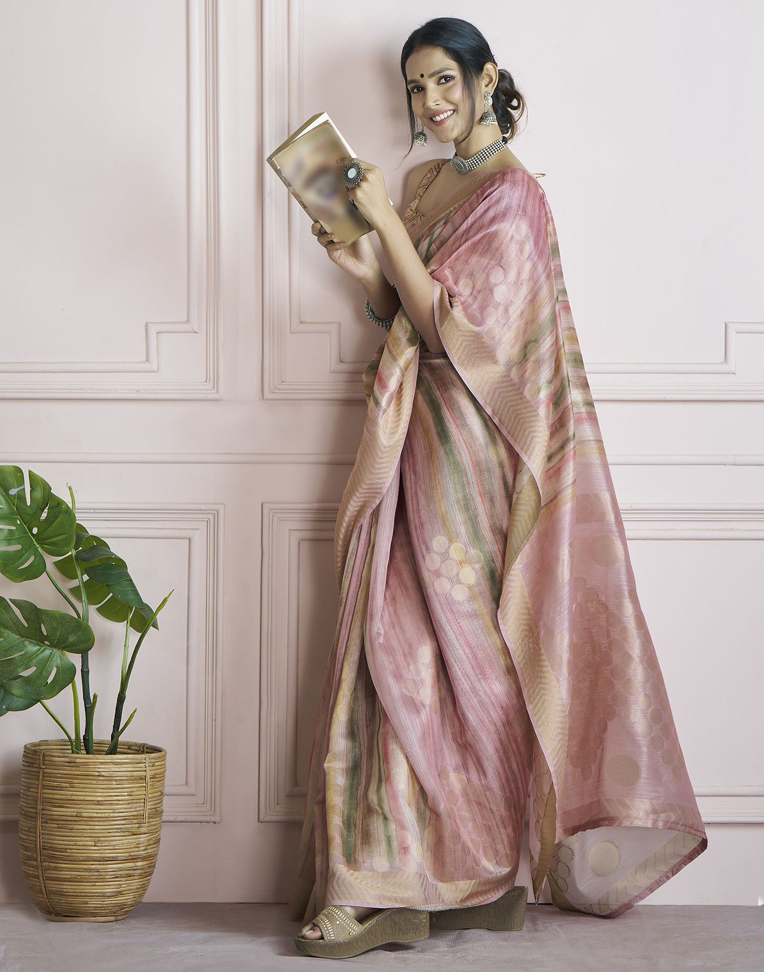 Light Peach Khadi Printed Woven Saree