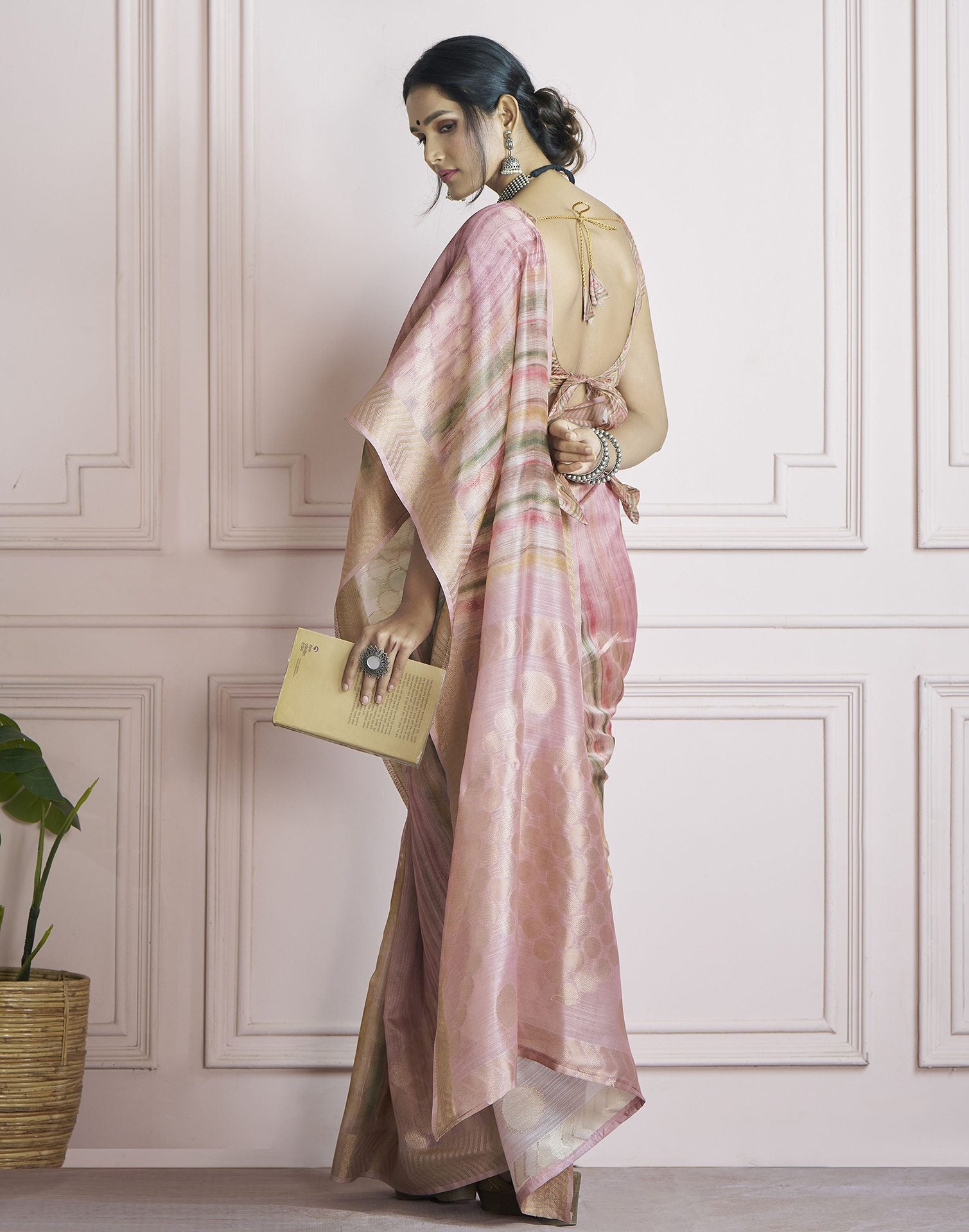 Light Peach Khadi Printed Woven Saree