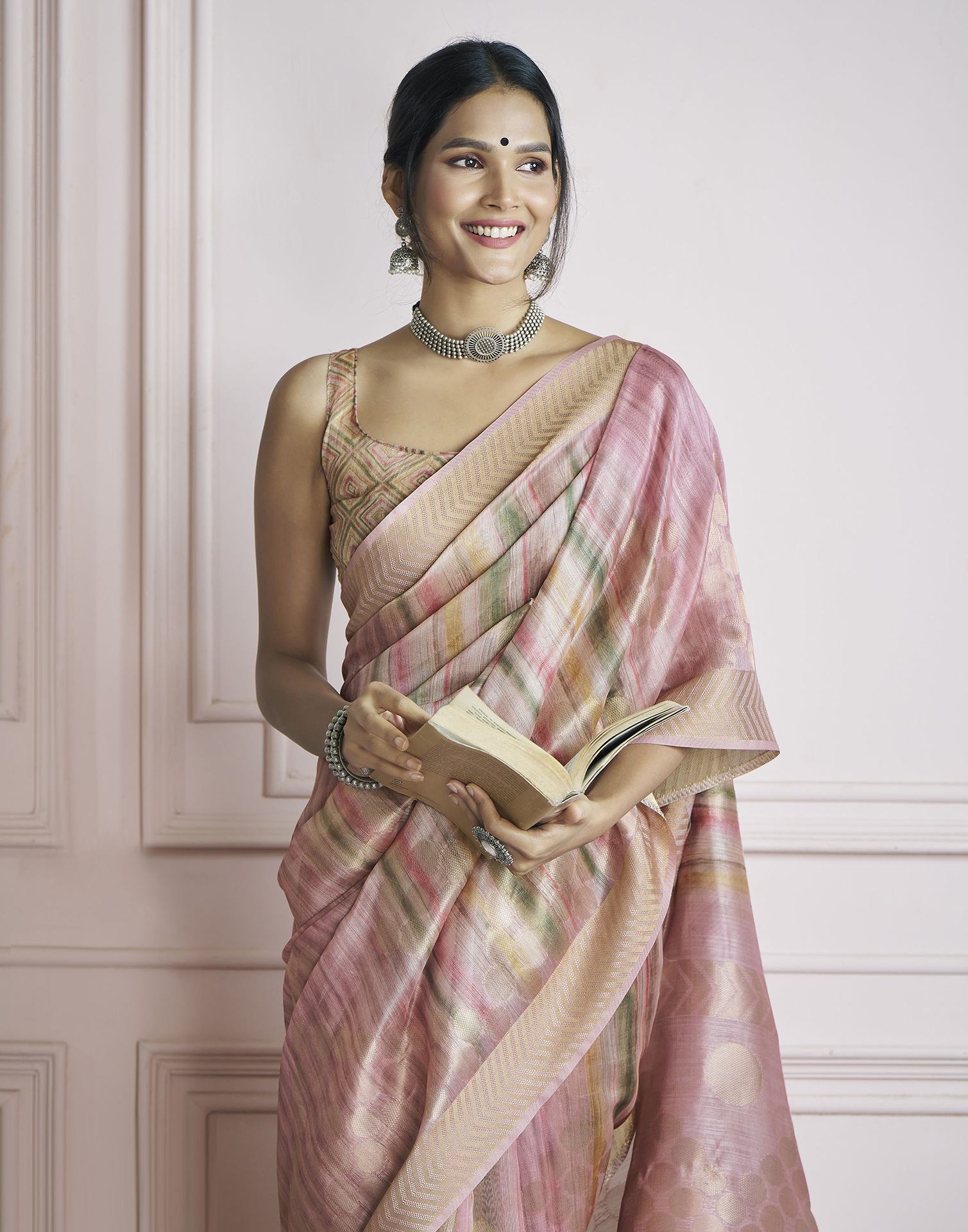 Light Peach Khadi Printed Woven Saree