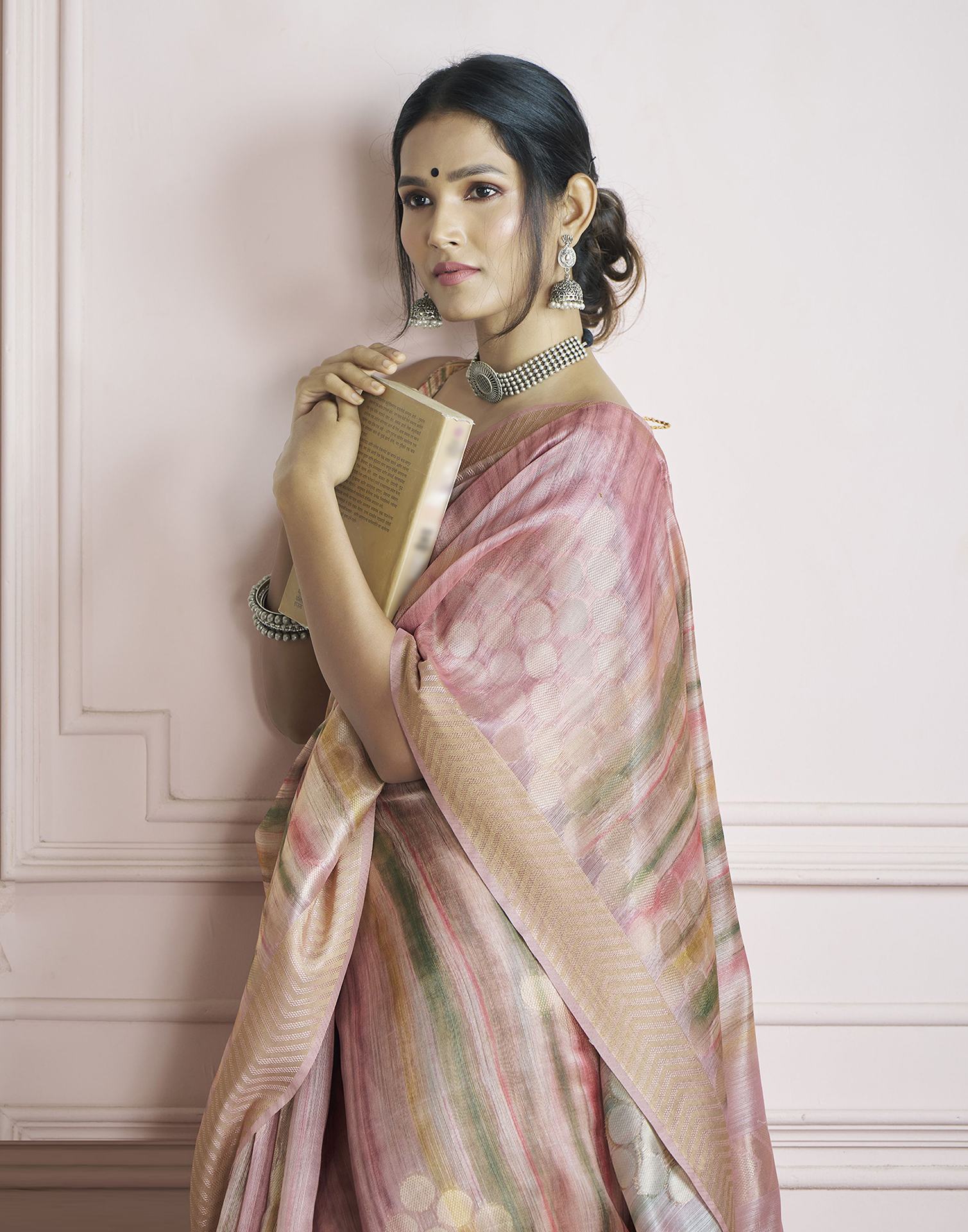Light Peach Khadi Printed Woven Saree