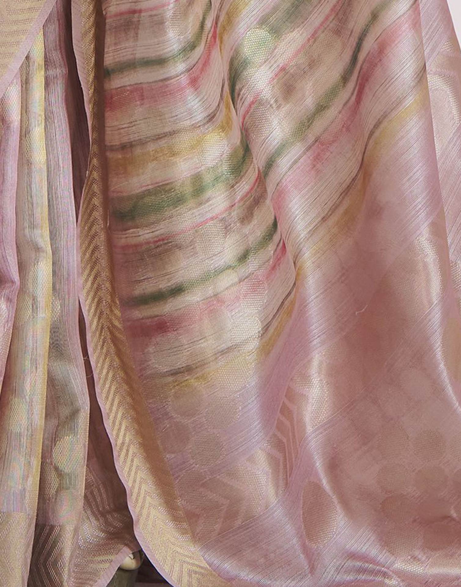 Light Peach Khadi Printed Woven Saree