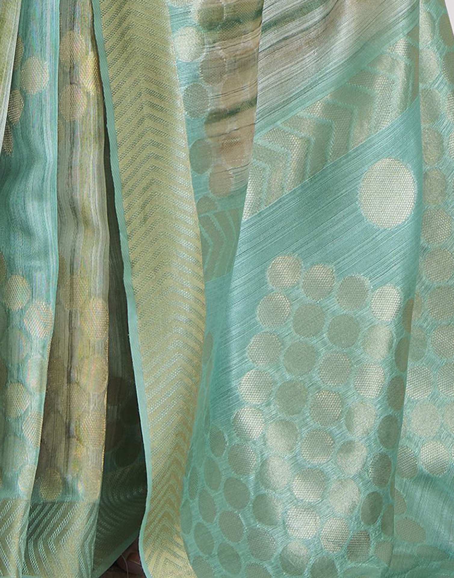 Teal Green Khadi Printed Woven Saree