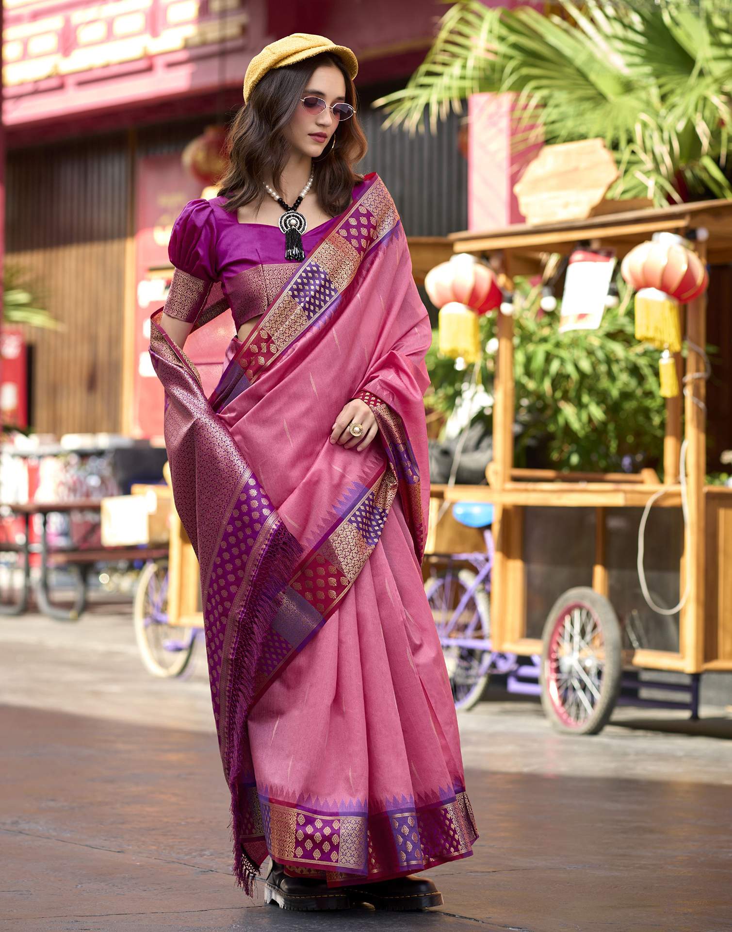 Coral Pink Silk Woven Saree