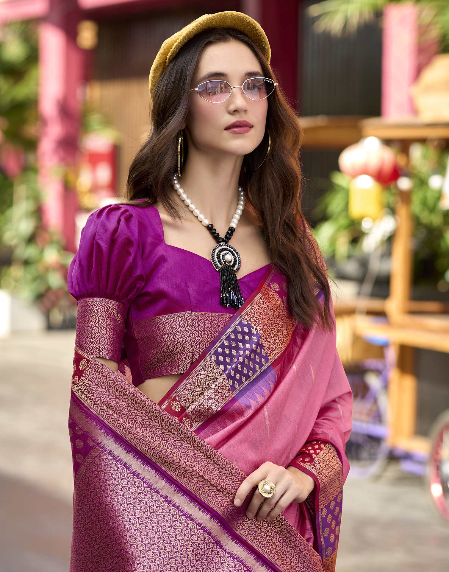 Coral Pink Silk Woven Saree