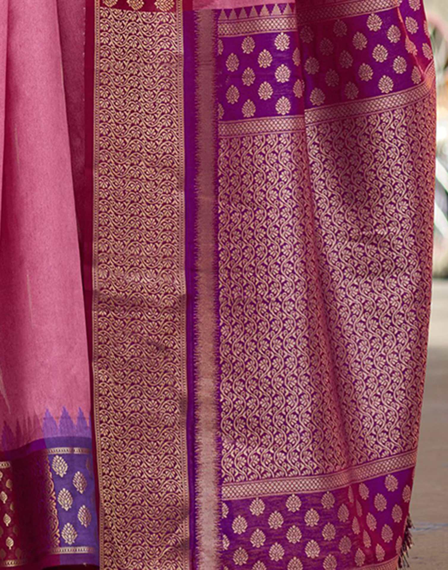 Coral Pink Silk Woven Saree