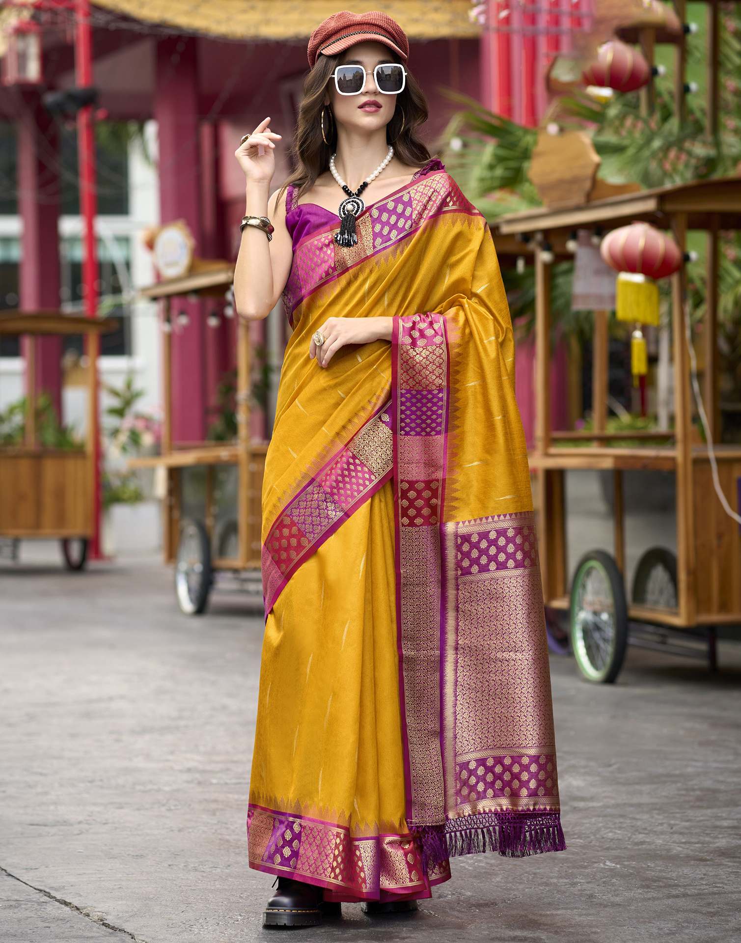 Mustard Yellow Silk Woven Saree