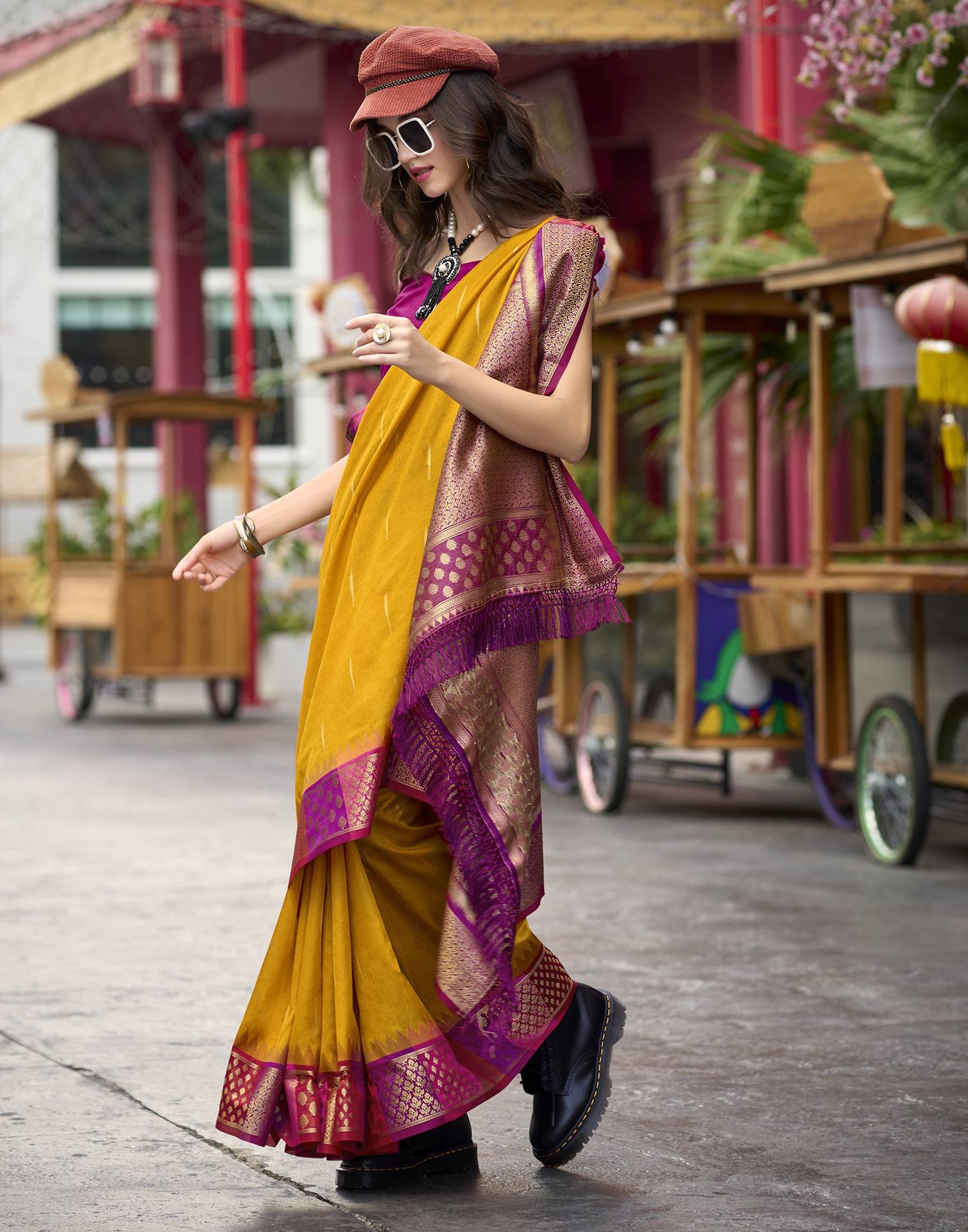 Mustard Yellow Silk Woven Saree