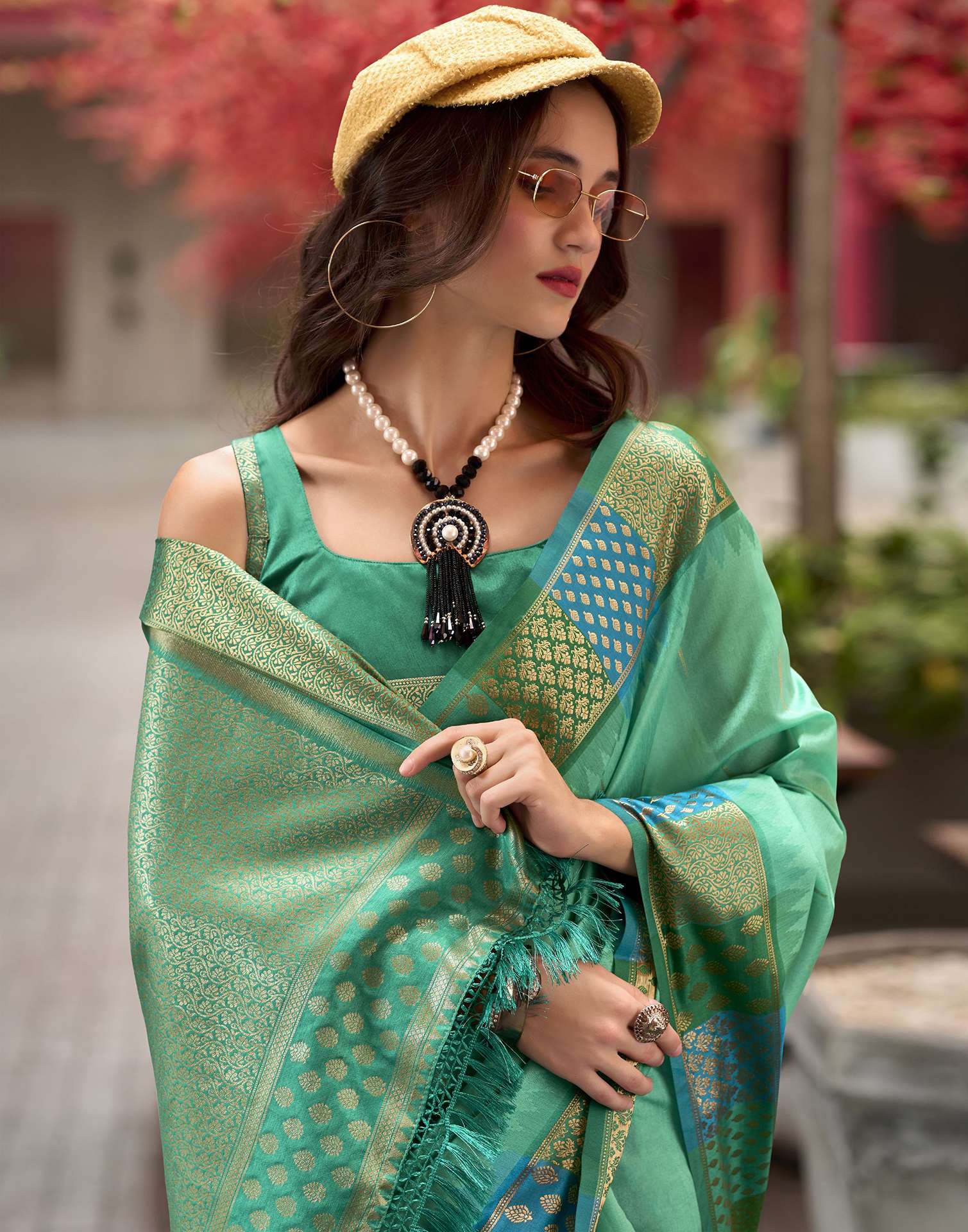 Teal Green Silk Woven Saree
