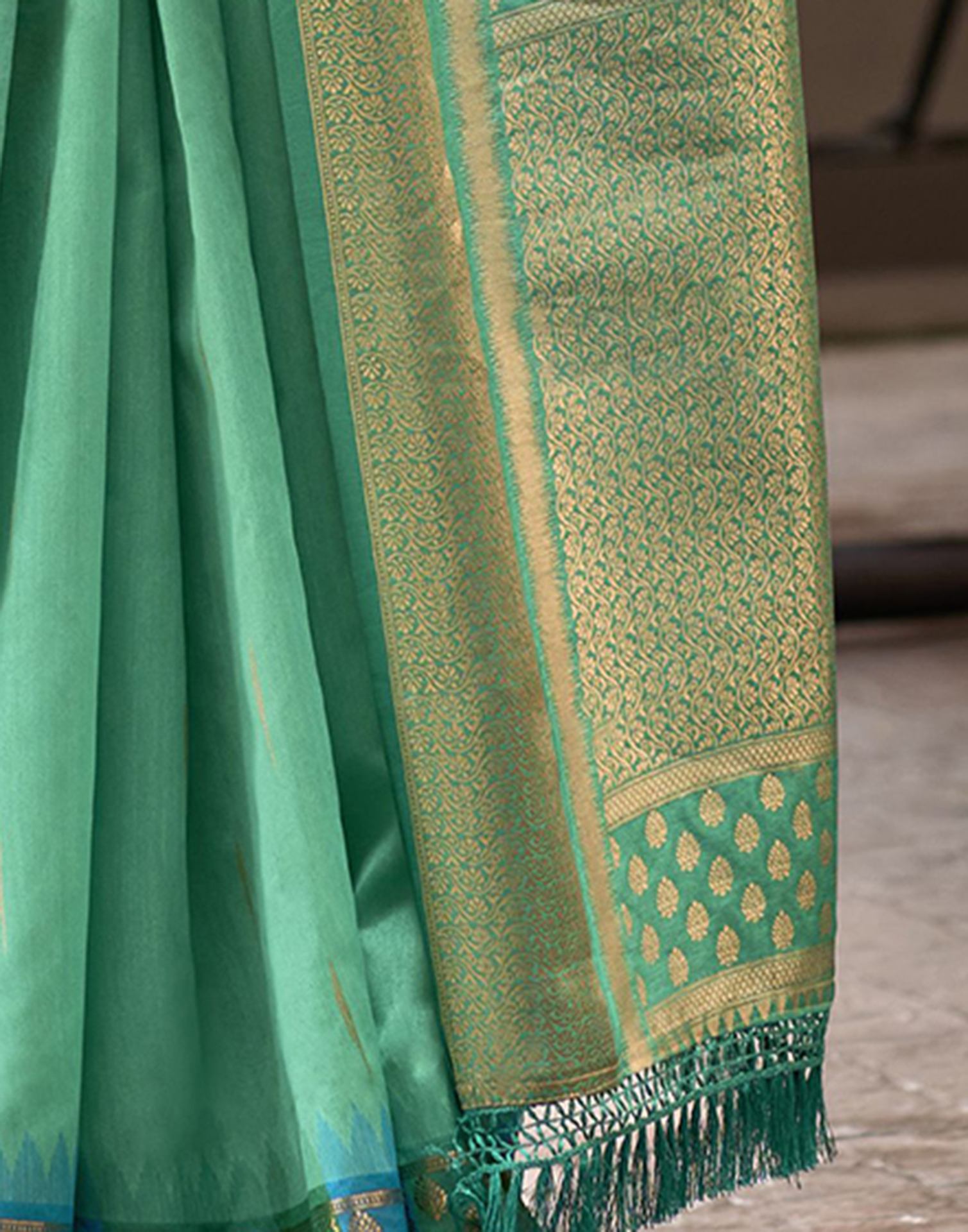 Teal Green Silk Woven Saree