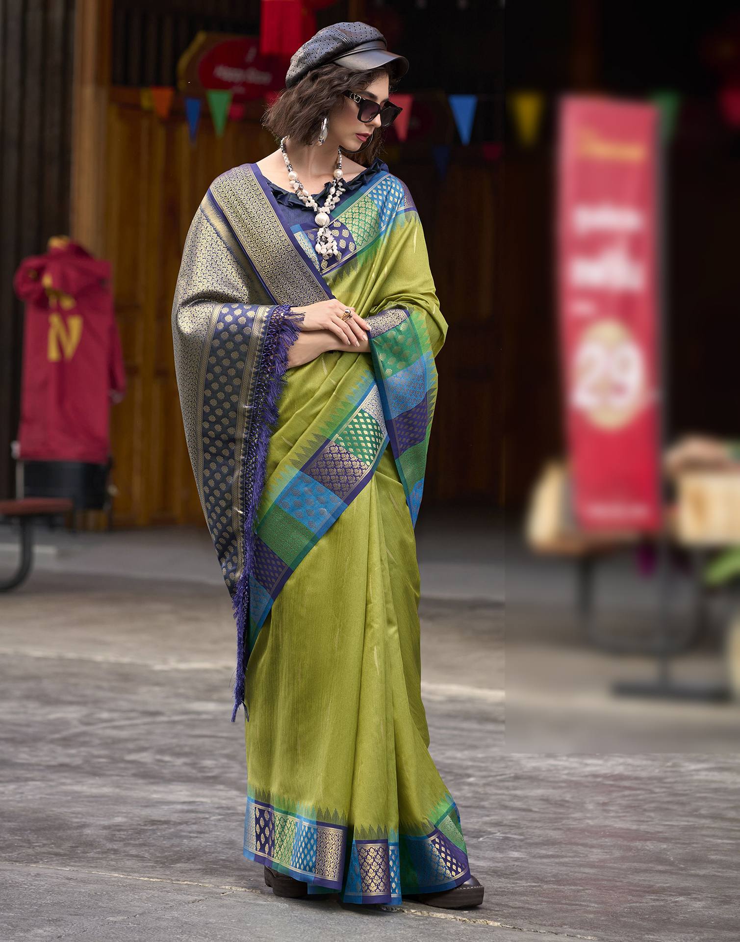 Mehandi Green Silk Woven Saree