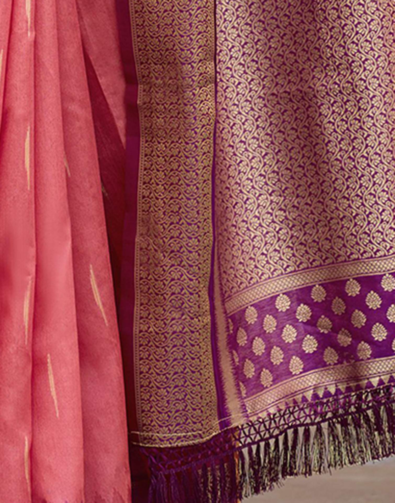 Coral Pink Silk Woven Saree