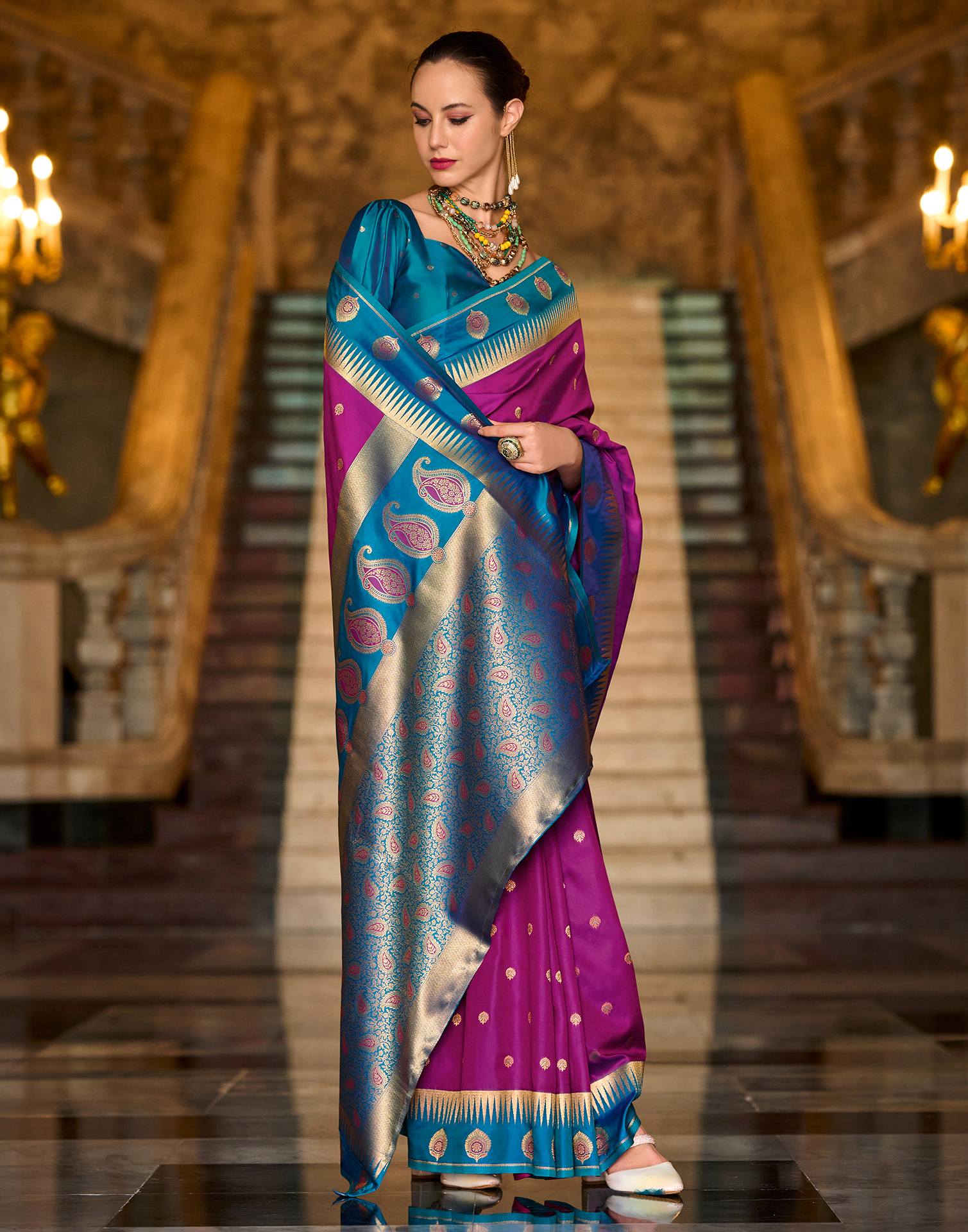 Magenta Silk Woven Banarasi Saree