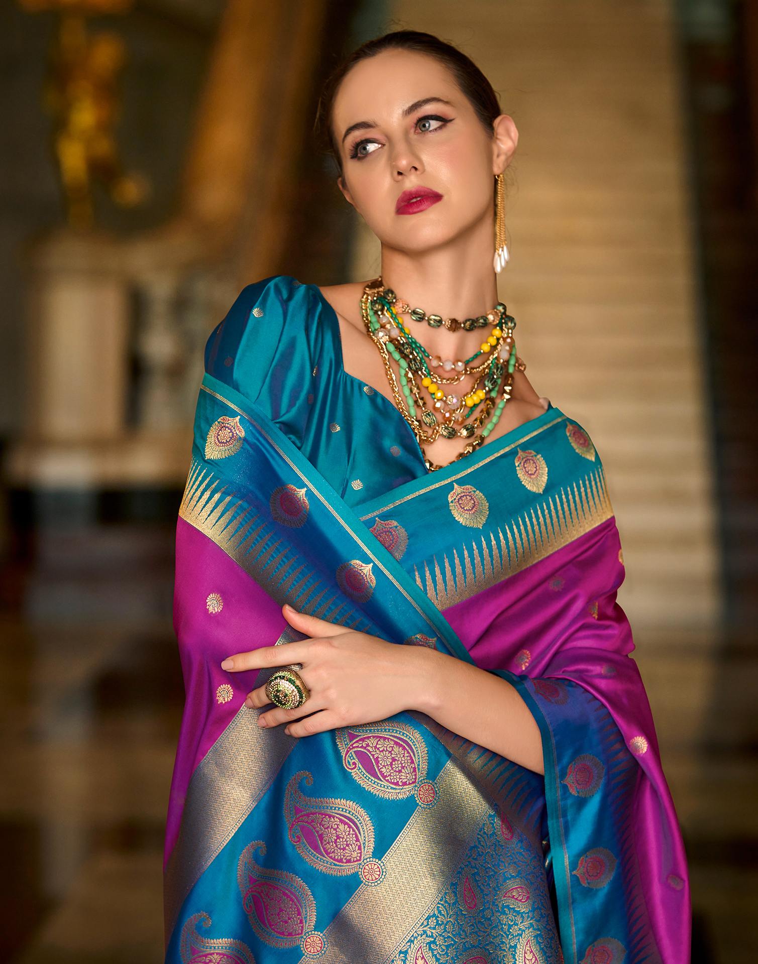 Magenta Silk Woven Banarasi Saree