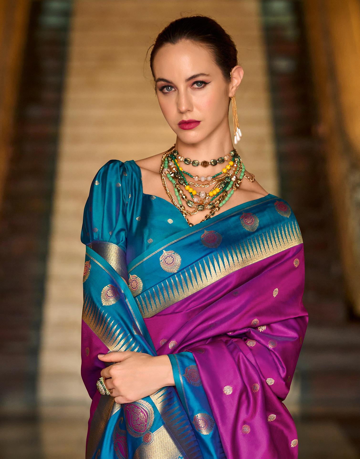Magenta Silk Woven Banarasi Saree