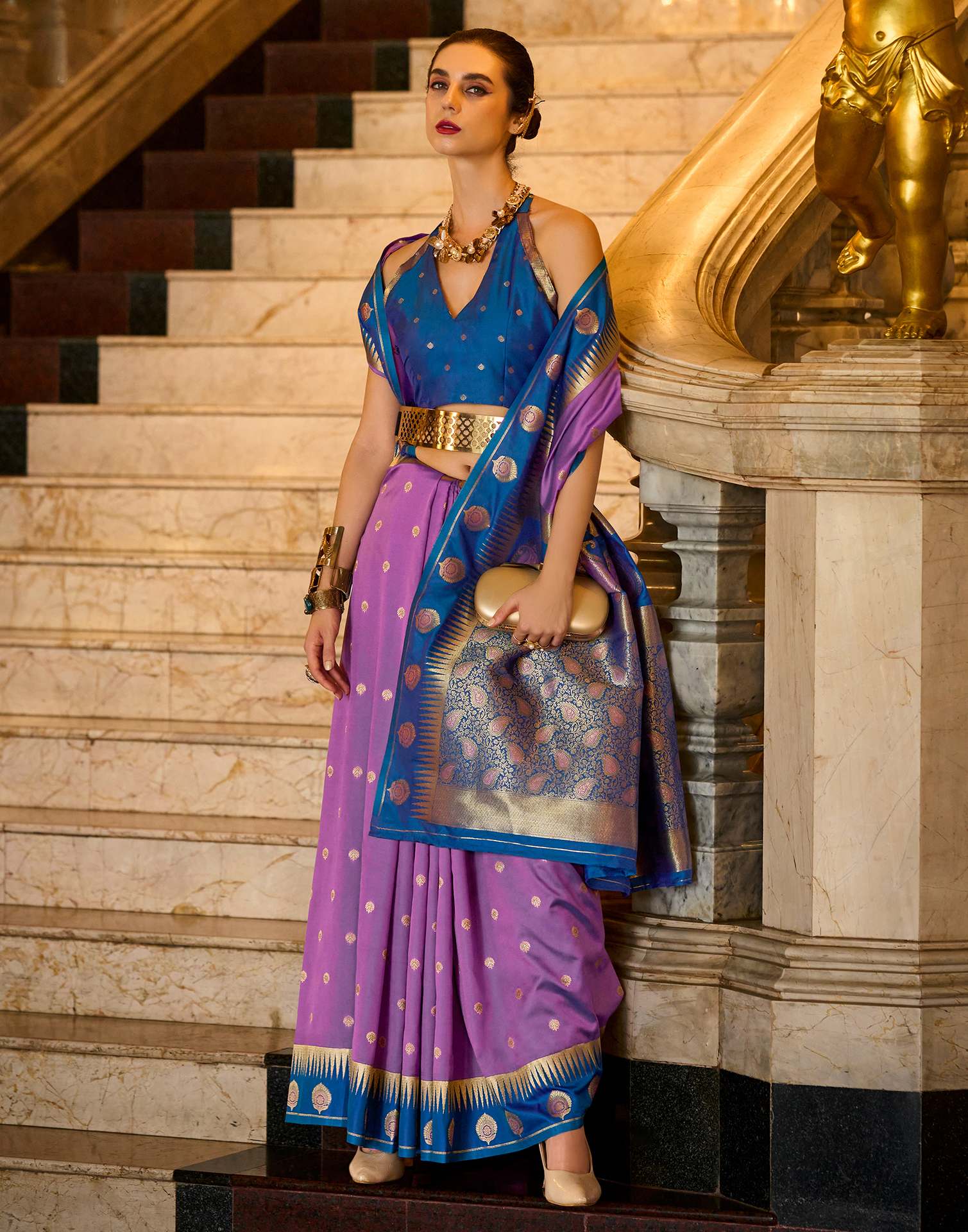 Purple Silk Woven Banarasi Saree