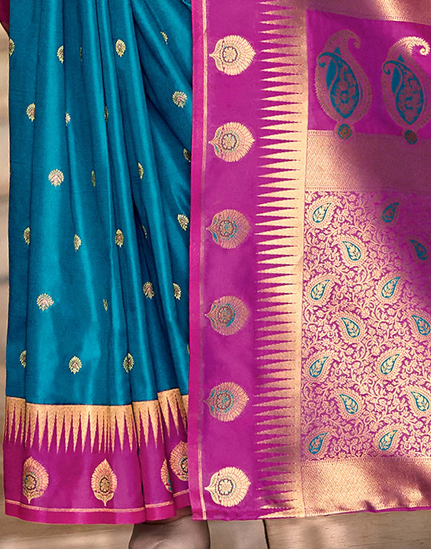 Teal Blue Silk Woven Banarasi Saree
