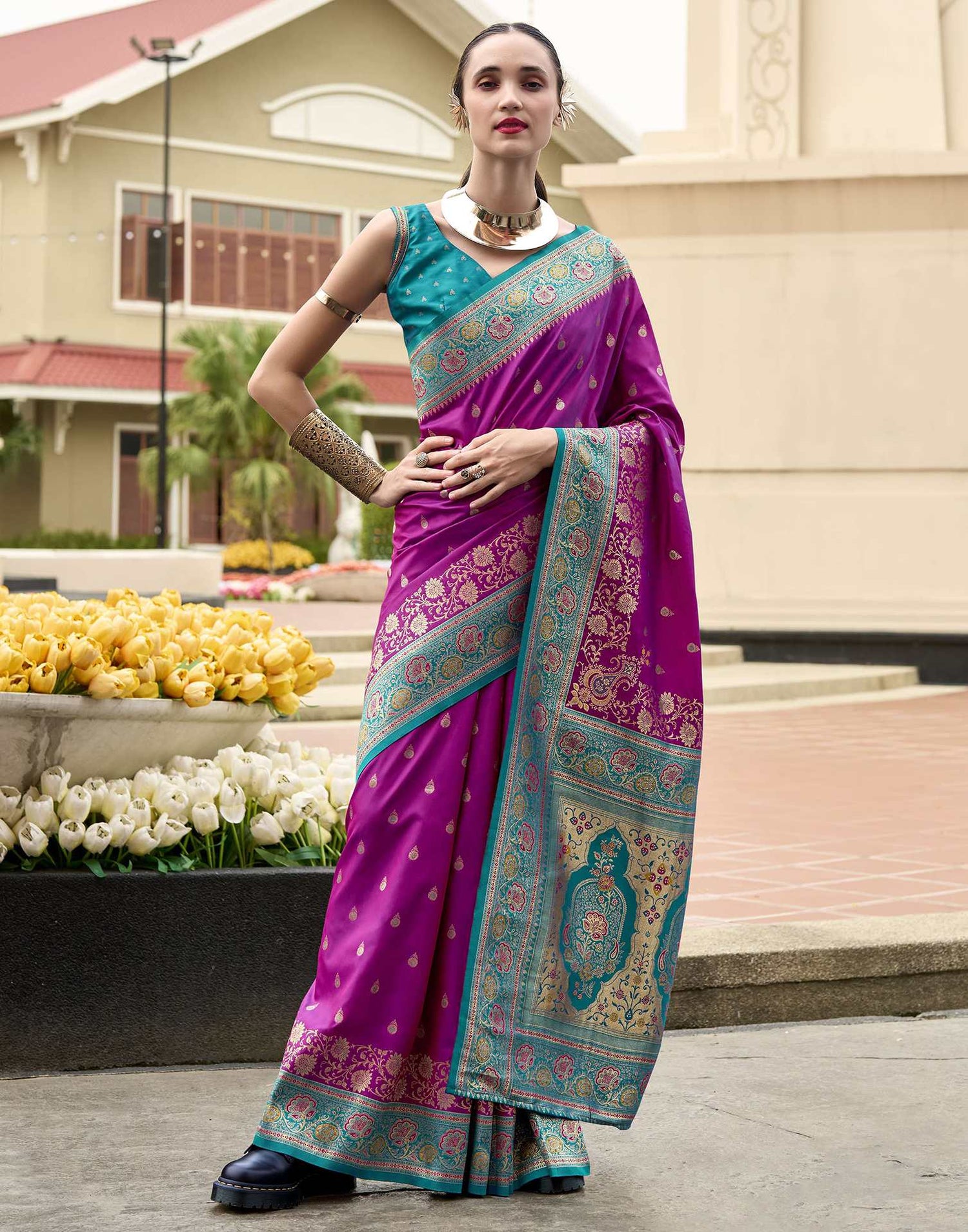 Magenta Silk Woven Banarasi Saree