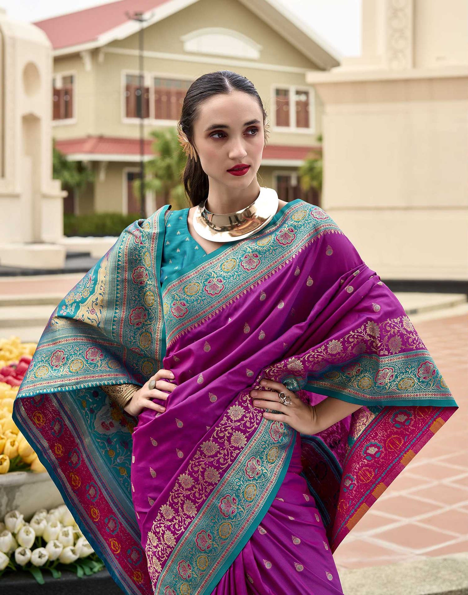 Magenta Silk Woven Banarasi Saree