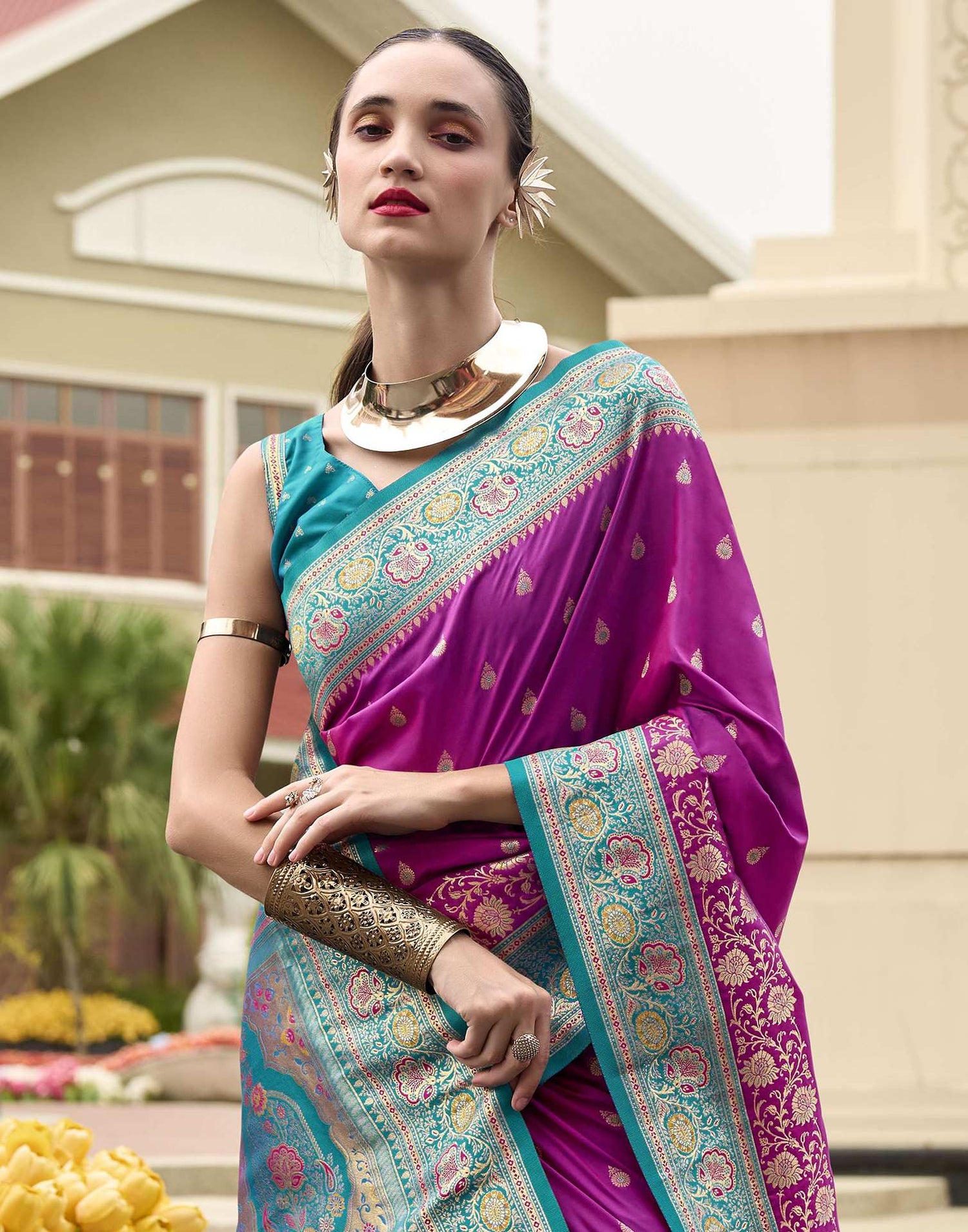 Magenta Silk Woven Banarasi Saree