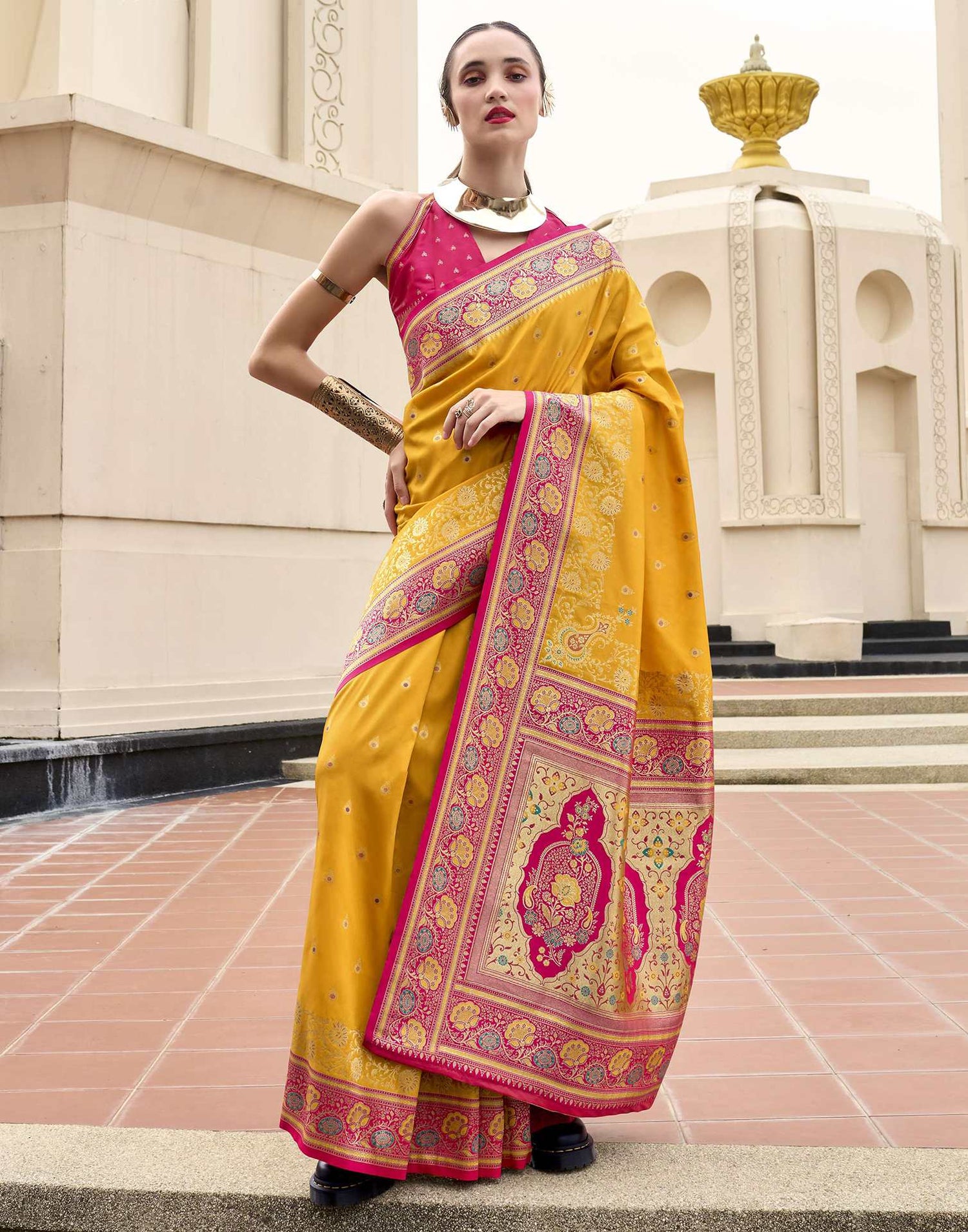Turmeric Yellow Silk Woven Banarasi Saree