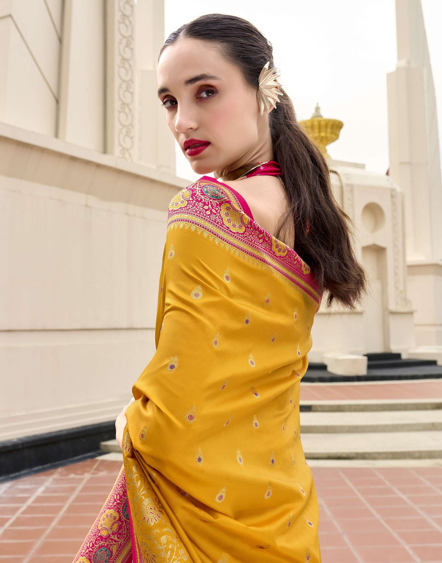 Turmeric Yellow Silk Woven Banarasi Saree