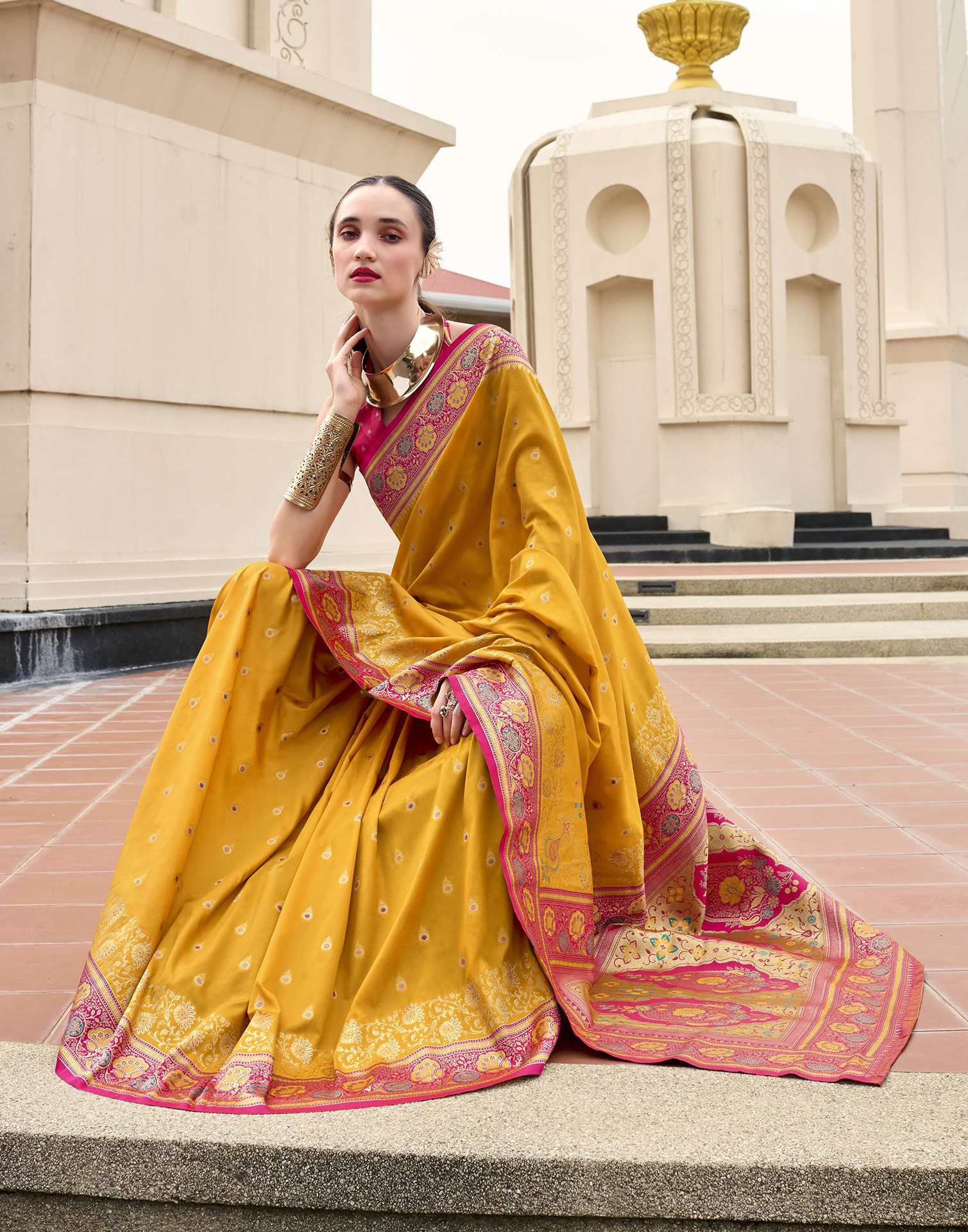 Turmeric Yellow Silk Woven Banarasi Saree