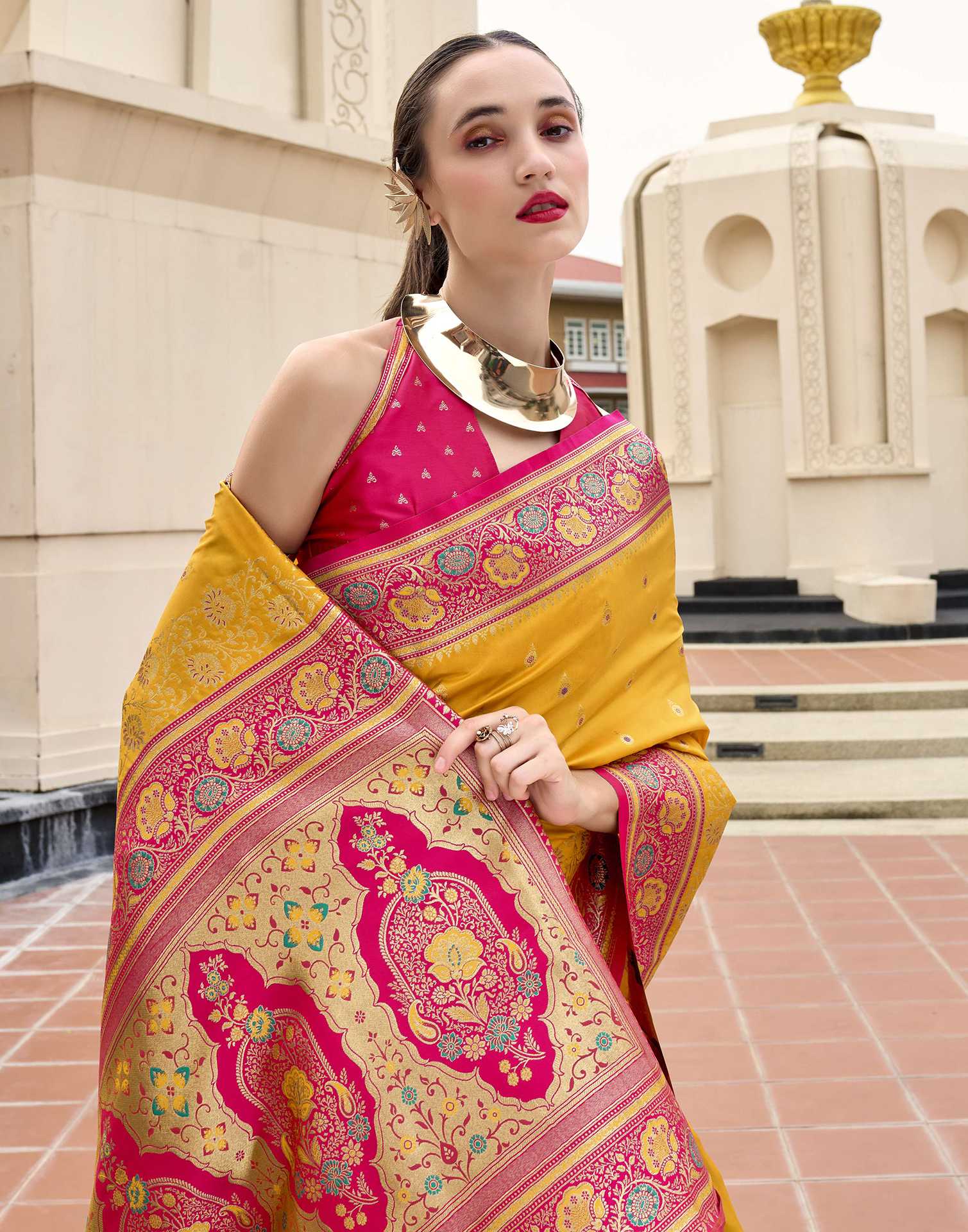 Turmeric Yellow Silk Woven Banarasi Saree