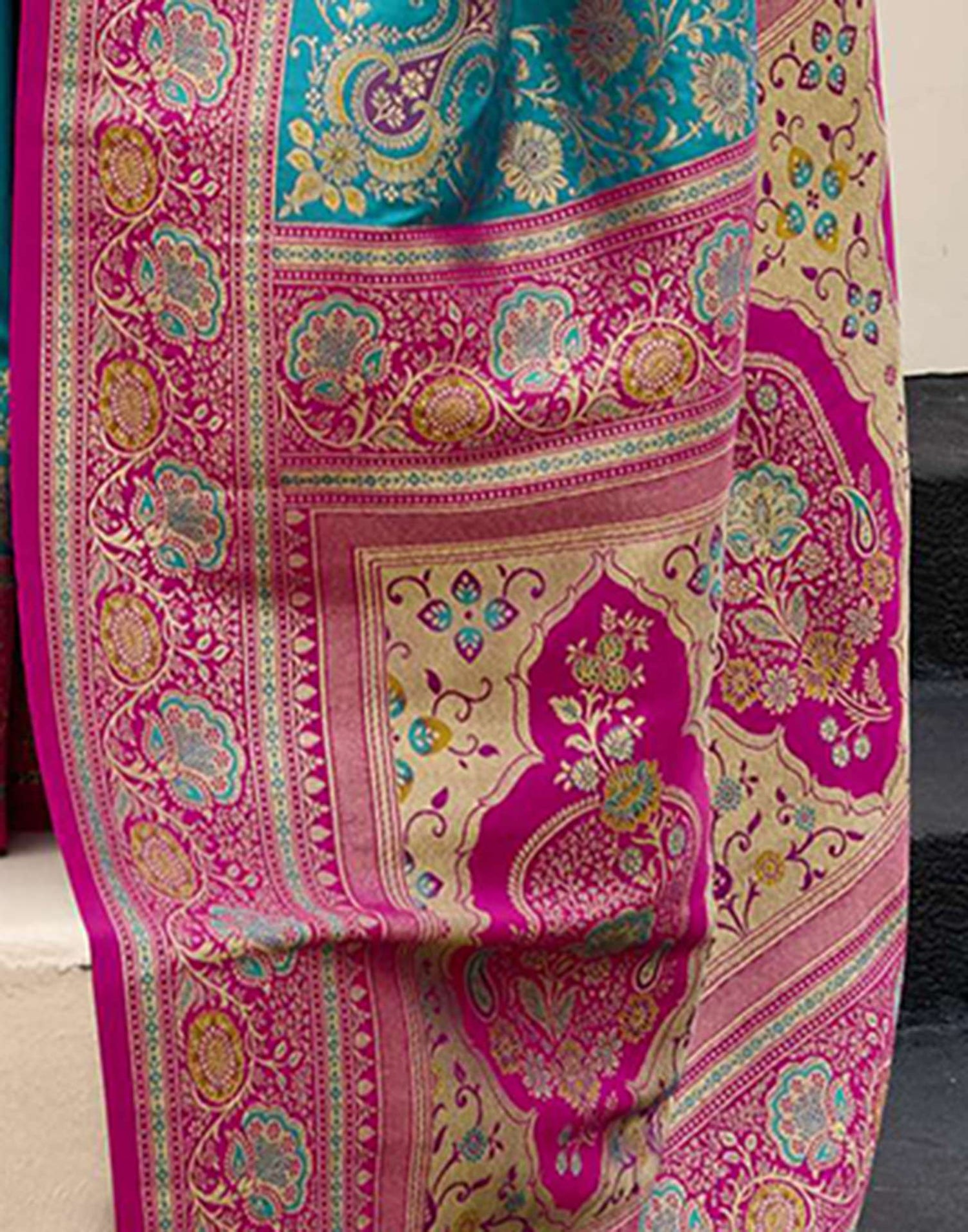 Teal Blue Silk Woven Banarasi Saree