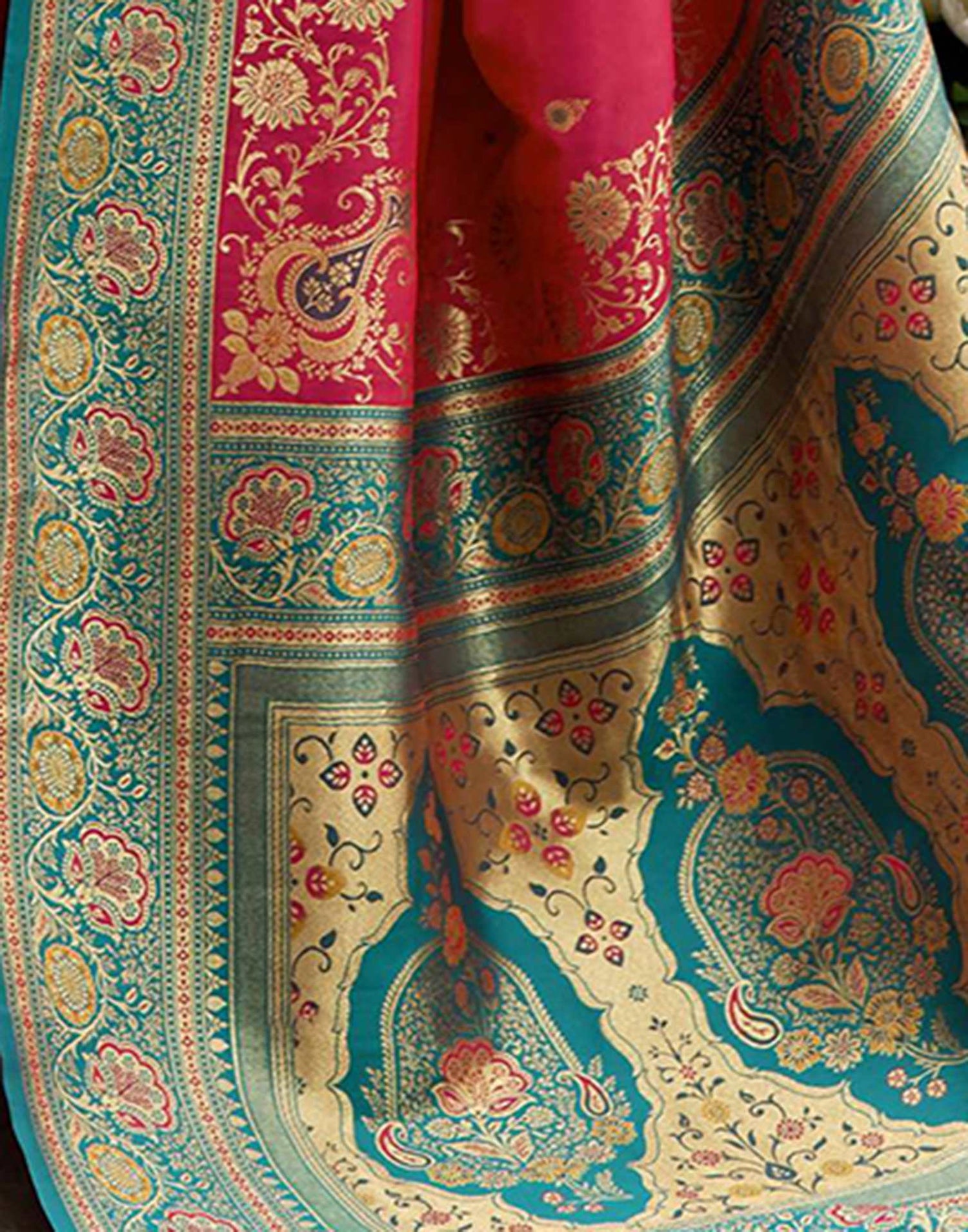 Coral Red Silk Woven Banarasi Saree