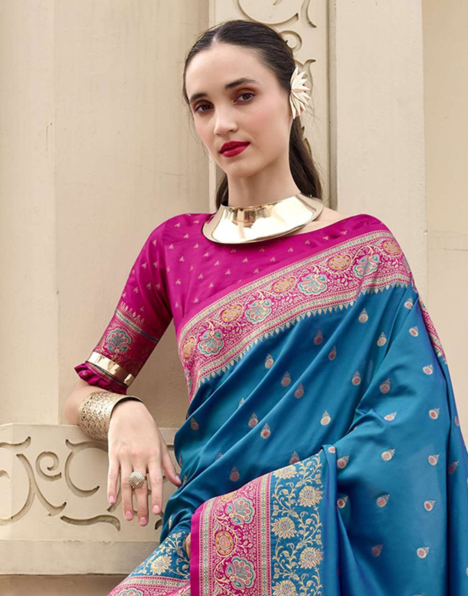 Peacock Blue Silk Woven Banarasi Saree