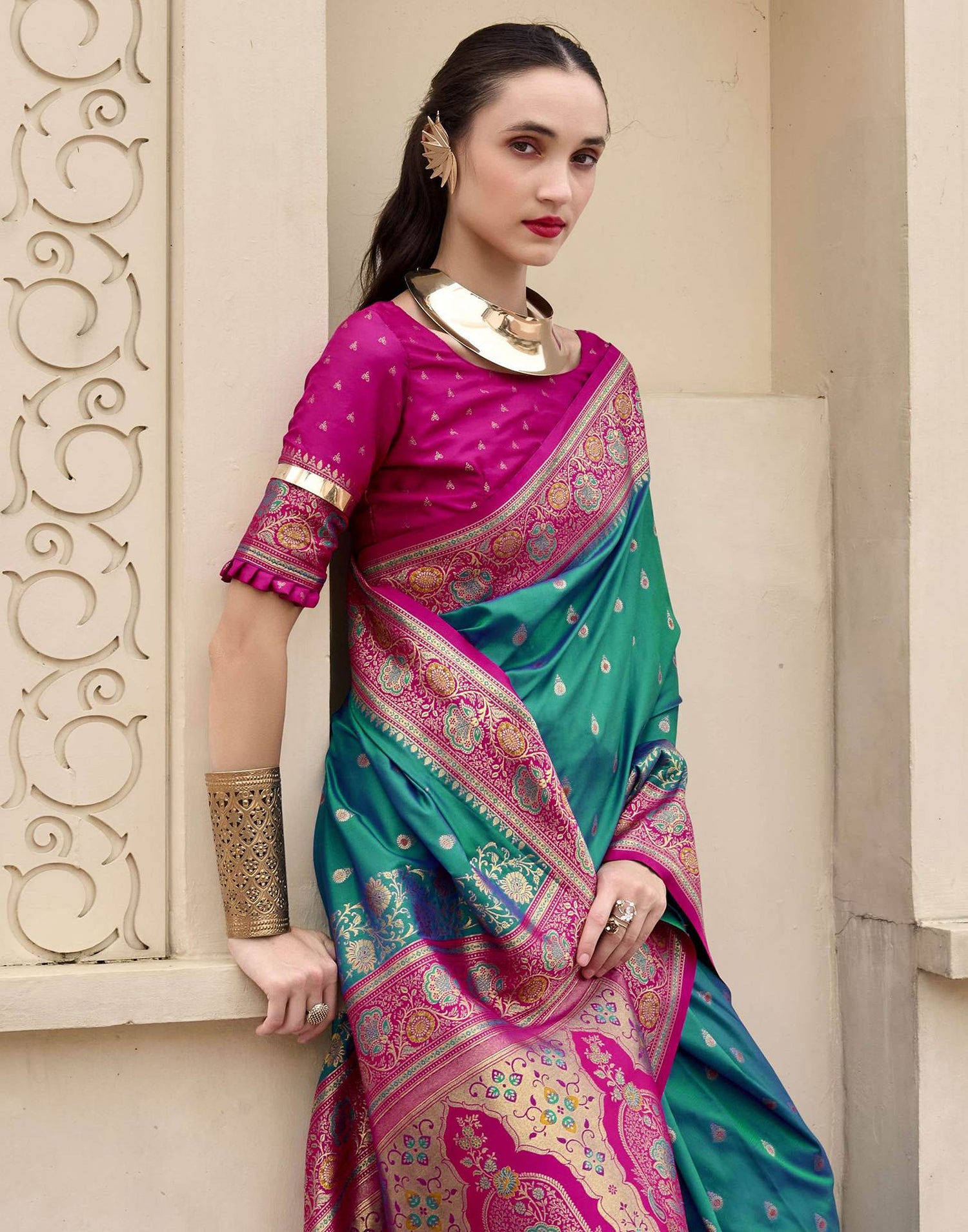 Teal Green Silk Woven Banarasi Saree