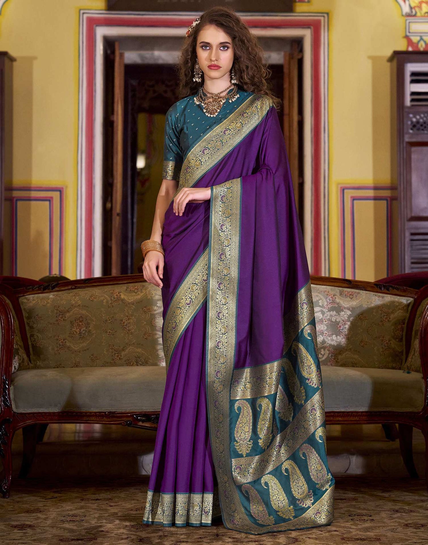 Magenta Silk Woven Saree