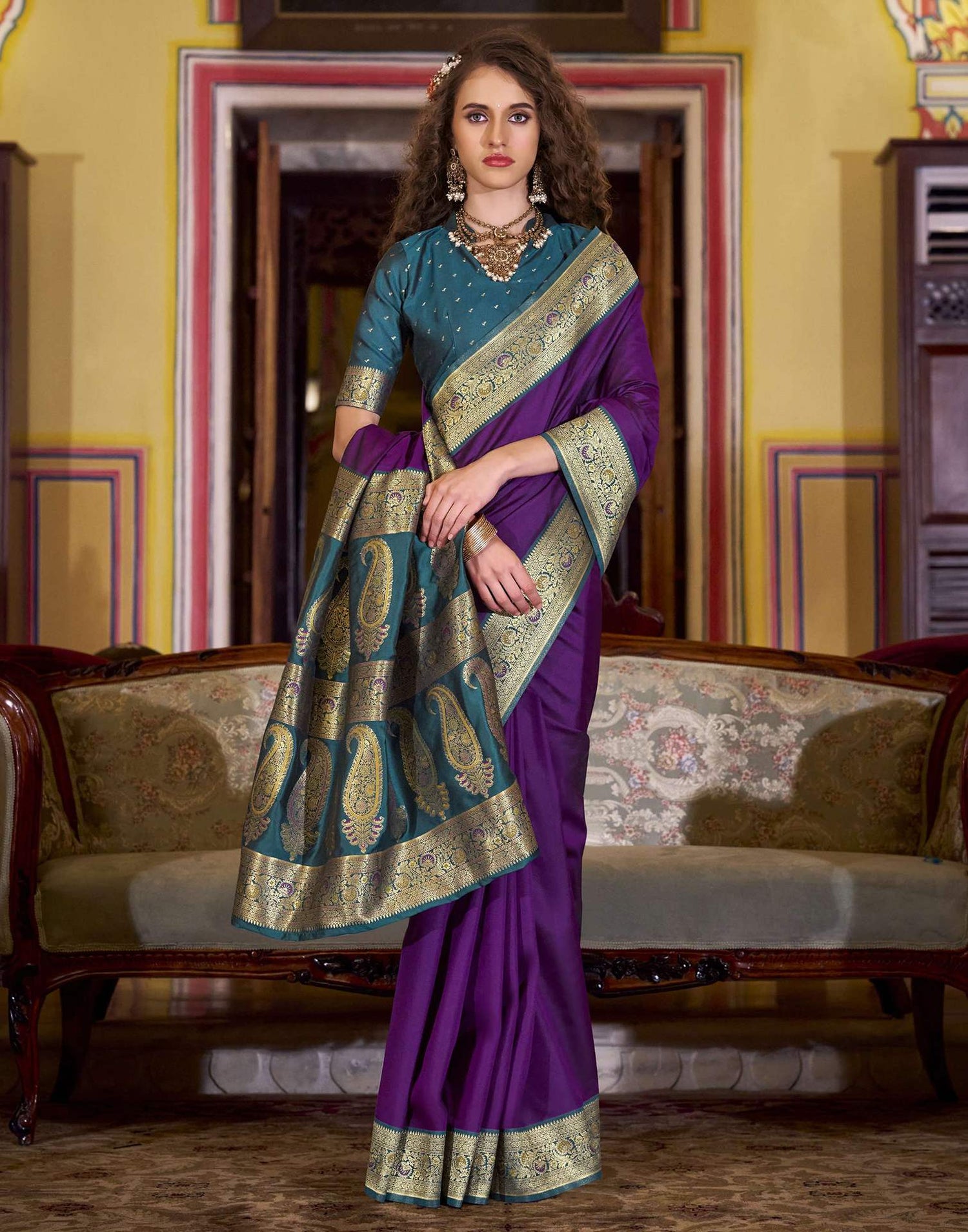 Magenta Silk Woven Saree