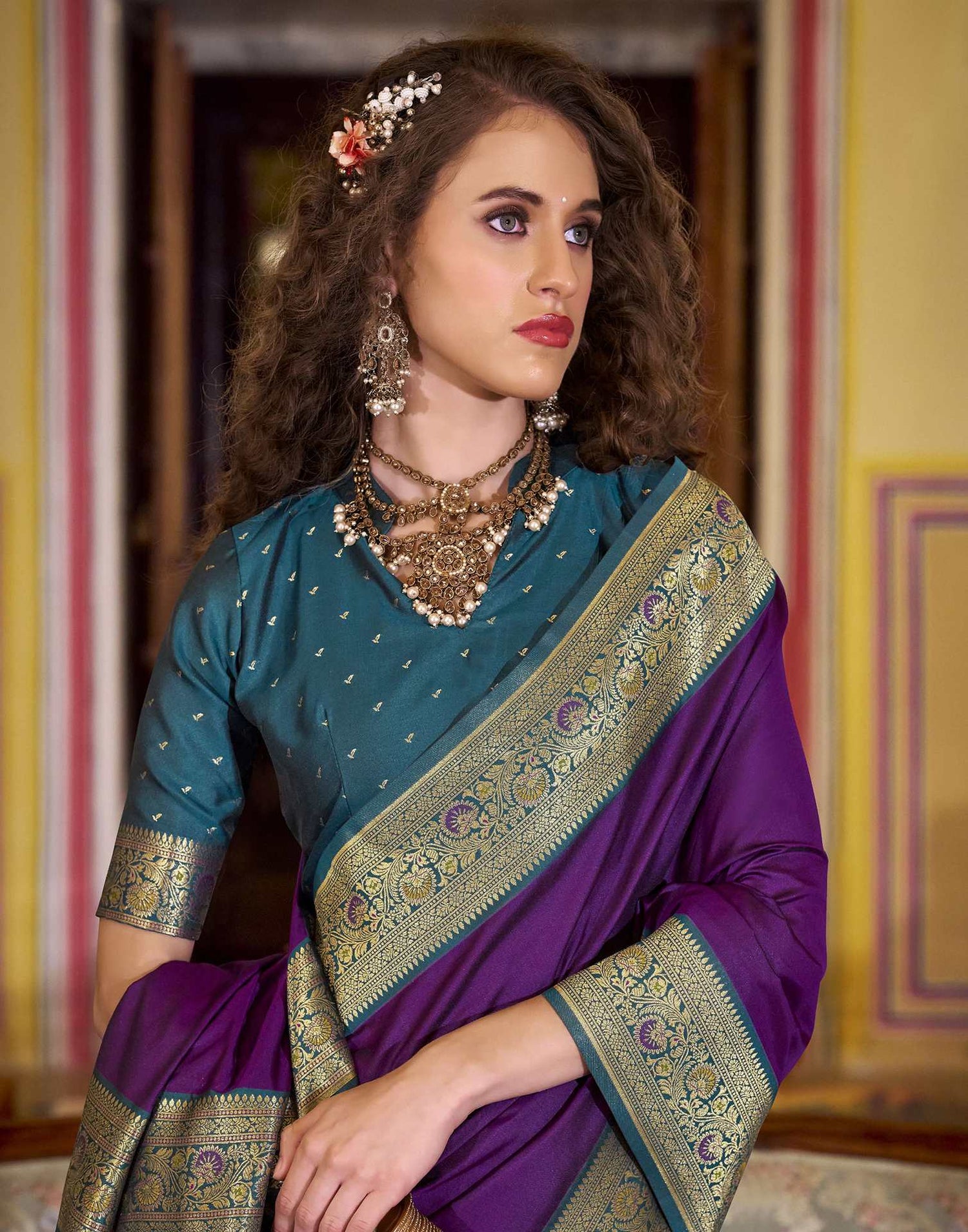 Magenta Silk Woven Saree