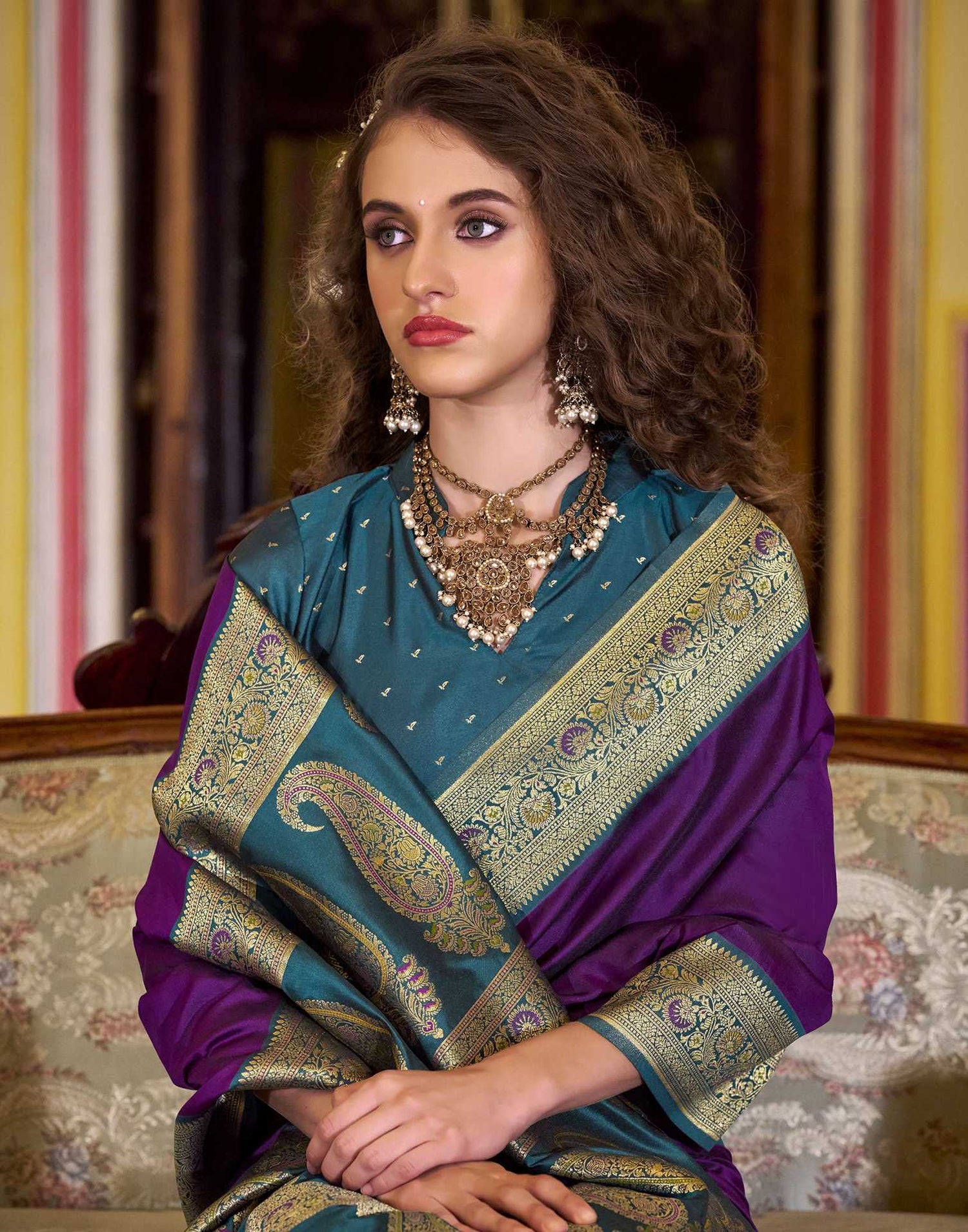 Magenta Silk Woven Saree